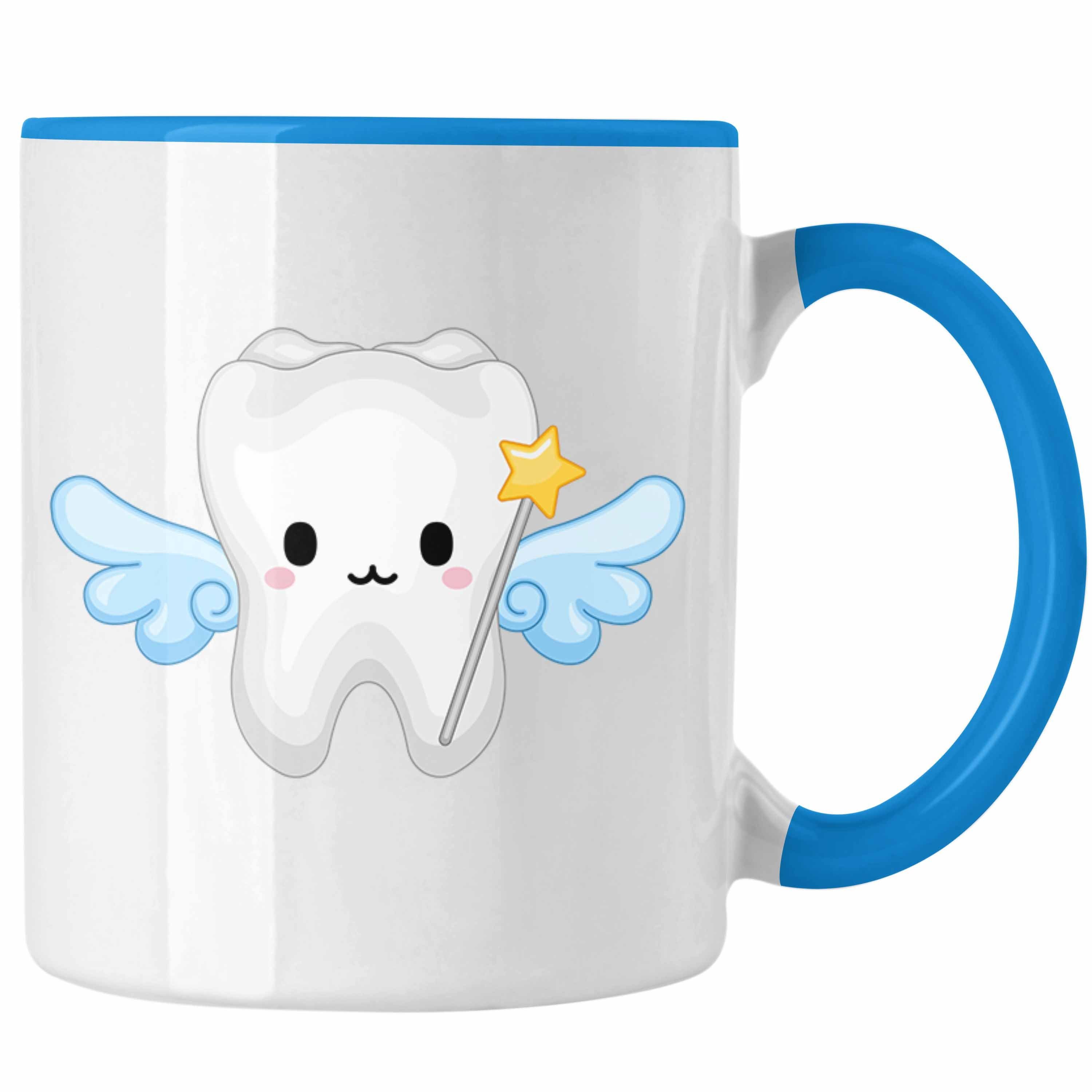 Trendation Tasse Trendation - Zahnfee Geschenk Zahnärztin Becher Fachangestellte Lustig Lustiger Praxis Blau Spruch Zahnarzthelferin Zahnmedizinische Kinder Geschenkidee Tasse Zahntechnikerin