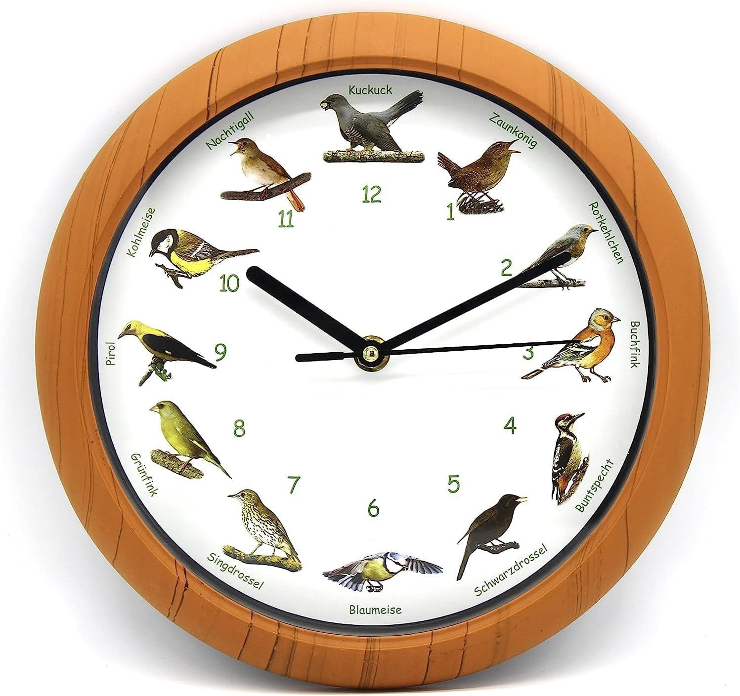 Luna24 simply great ideas... Wanduhr Wanduhr Vogelstimmenuhr mit heimischen Vogelstimmen - Topseller! (Nachtautomatik, d.h. in der Nacht schlafen die Vögel)