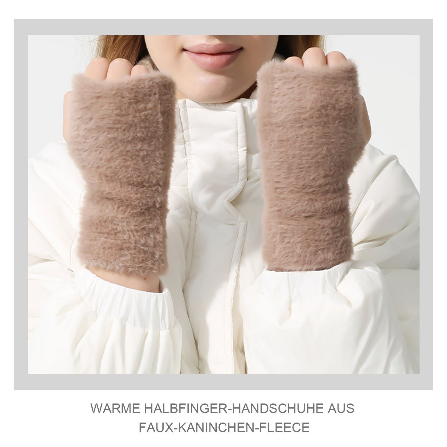 Strickhandschuhe Plüsch warm halten MAGICSHE Sehr Fingerlose Khaki Verdicken Strickhandschuhe