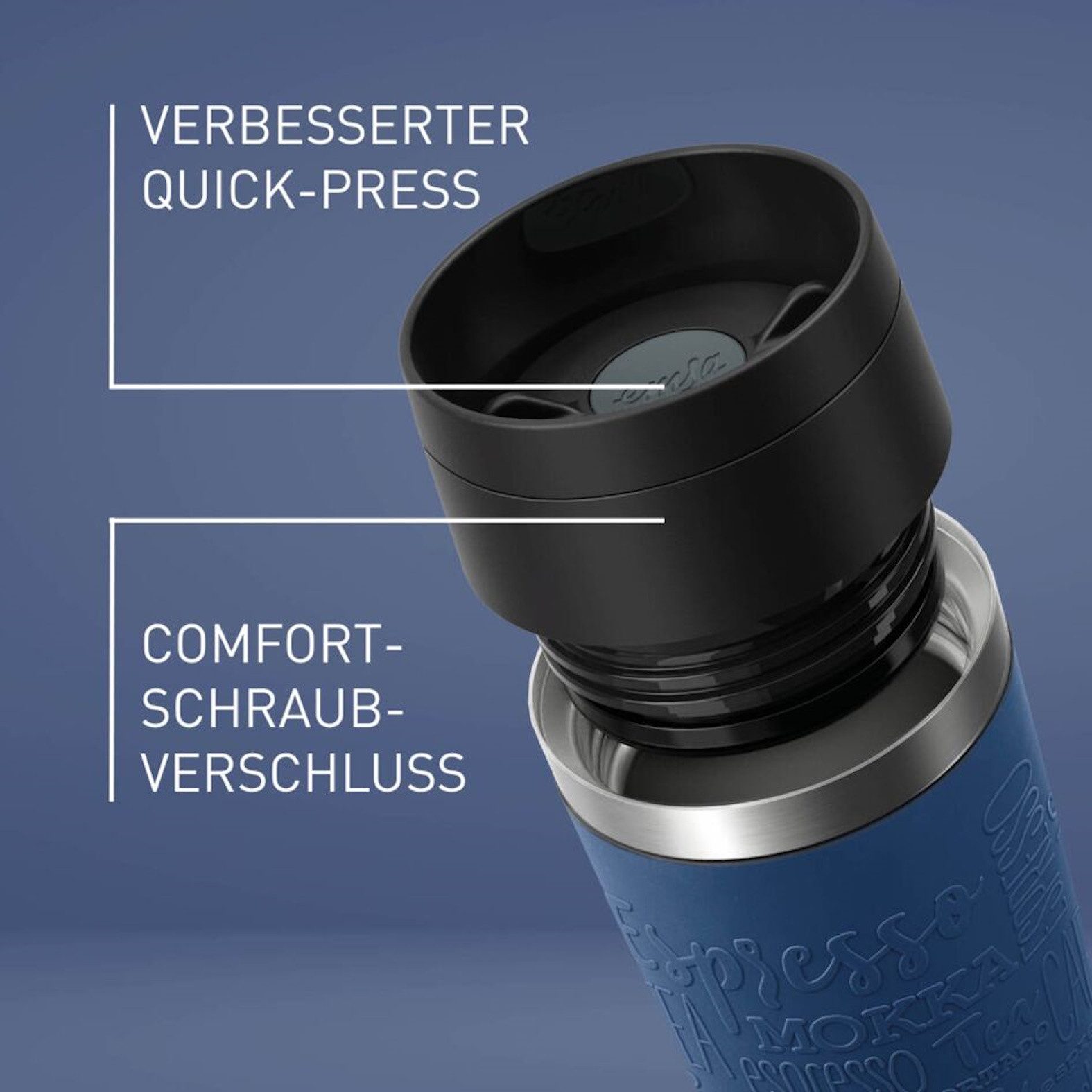 Emsa Thermobecher Travel Mug Classic, mit 360°-Trinköffnung, auslaufsicher, rutschfest, Edelstahl, Kunststoff, Silikon, 4h heiß, 8h kalt - 360 ml / 6h heiß, 12h kalt - 500 ml, 100% dicht