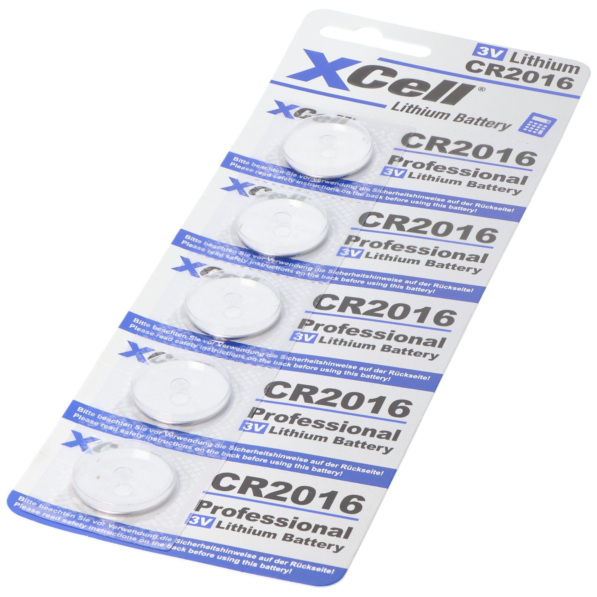 XCell 5er-Sparset CR2016 Lithium Batterie, 3V, (3,0 V) Batterien praktisch im Batterie CR2016