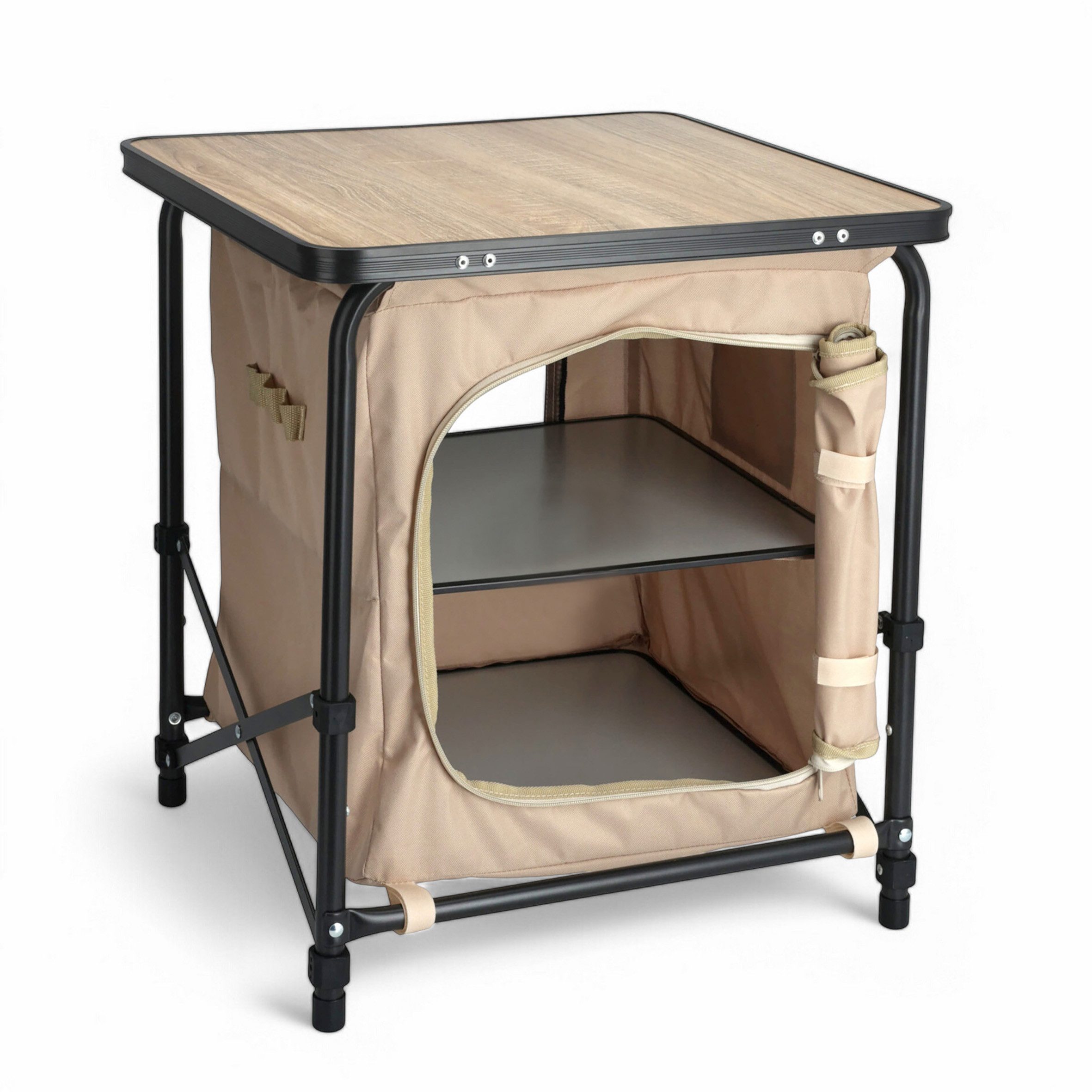 Spetebo Campingtisch 2-in-1 Stoff Campingschrank beige günstig online kaufen