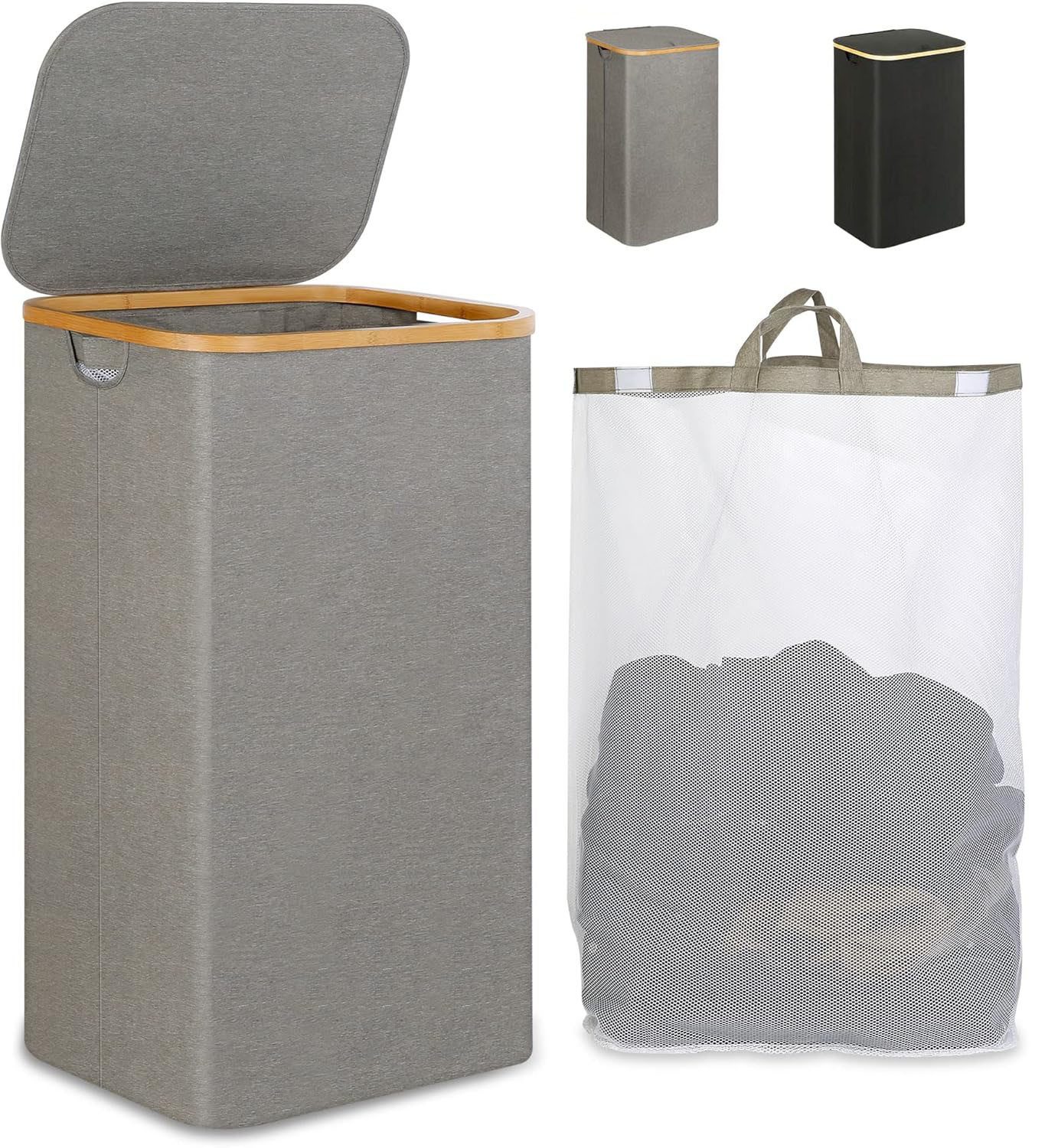 Refined Living Wäschekorb mit Deckel, Faltbarer Große Wäschekorb mit Bambus günstig online kaufen