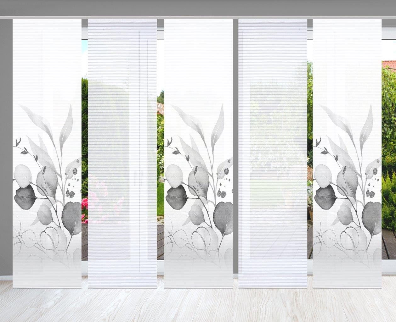 HOME WOHNIDEEN Schiebegardine 84096 ABANIO Schiebegardine rec. Polyester, 245x60 cm, halbtransparent (5 St), Paneelwagen, transparent, Polyester (recycelt) Polyester
