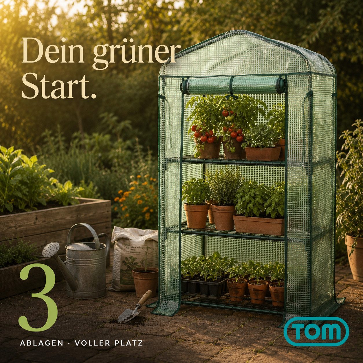 TOM Foliengewächshaus Gewächshaus Tomatenhaus 140g/m² Gitterschutzfolie, BxTxH: 69 x 49 x 126 cm, 0,4 mm Wandstärke, 0,4mm Stahl