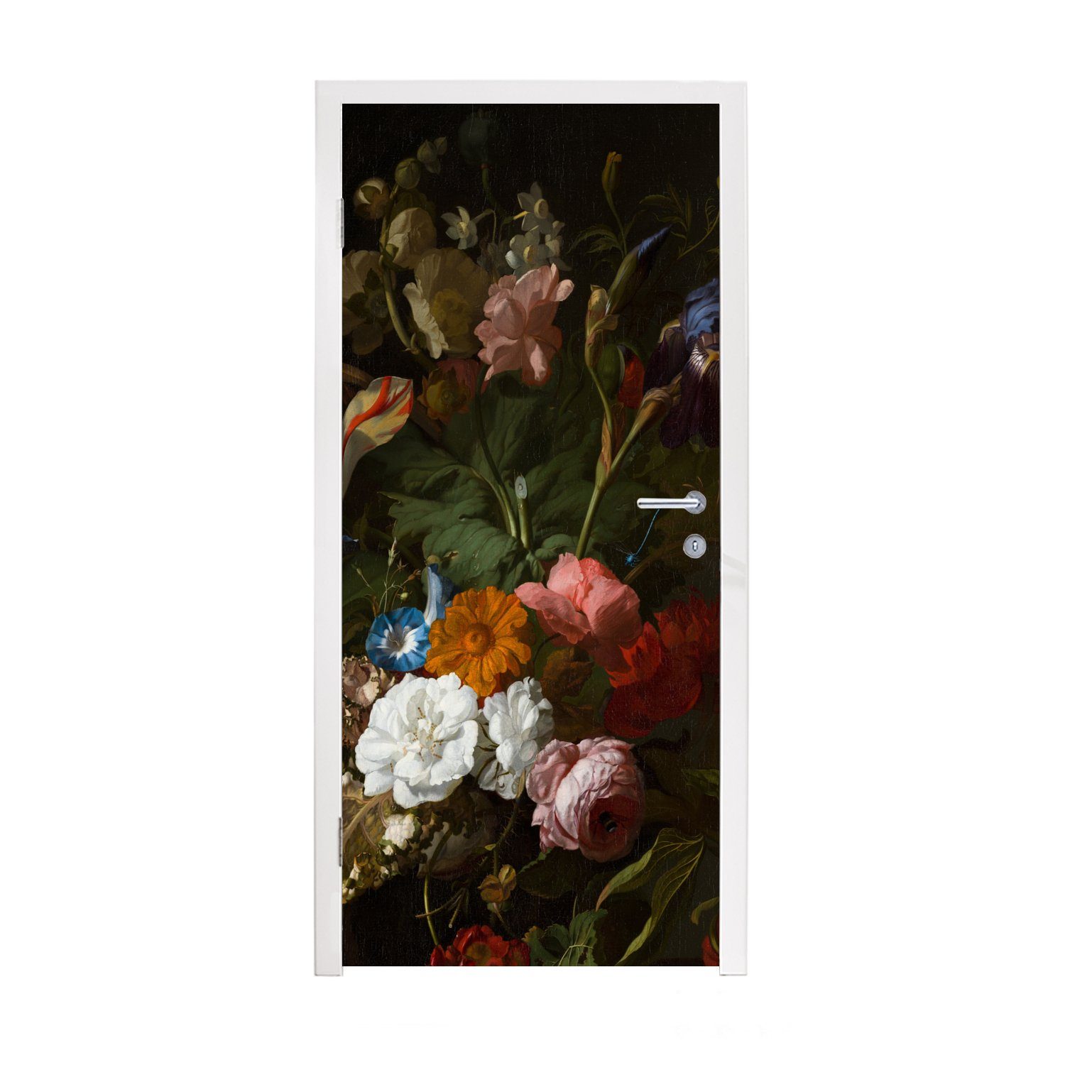 MuchoWow Türtapete Vase mit Blumen - Gemälde von Rachel Ruysch, Matt, bedruckt, (1 St), Fototapete für Tür, Türaufkleber, 75x205 cm
