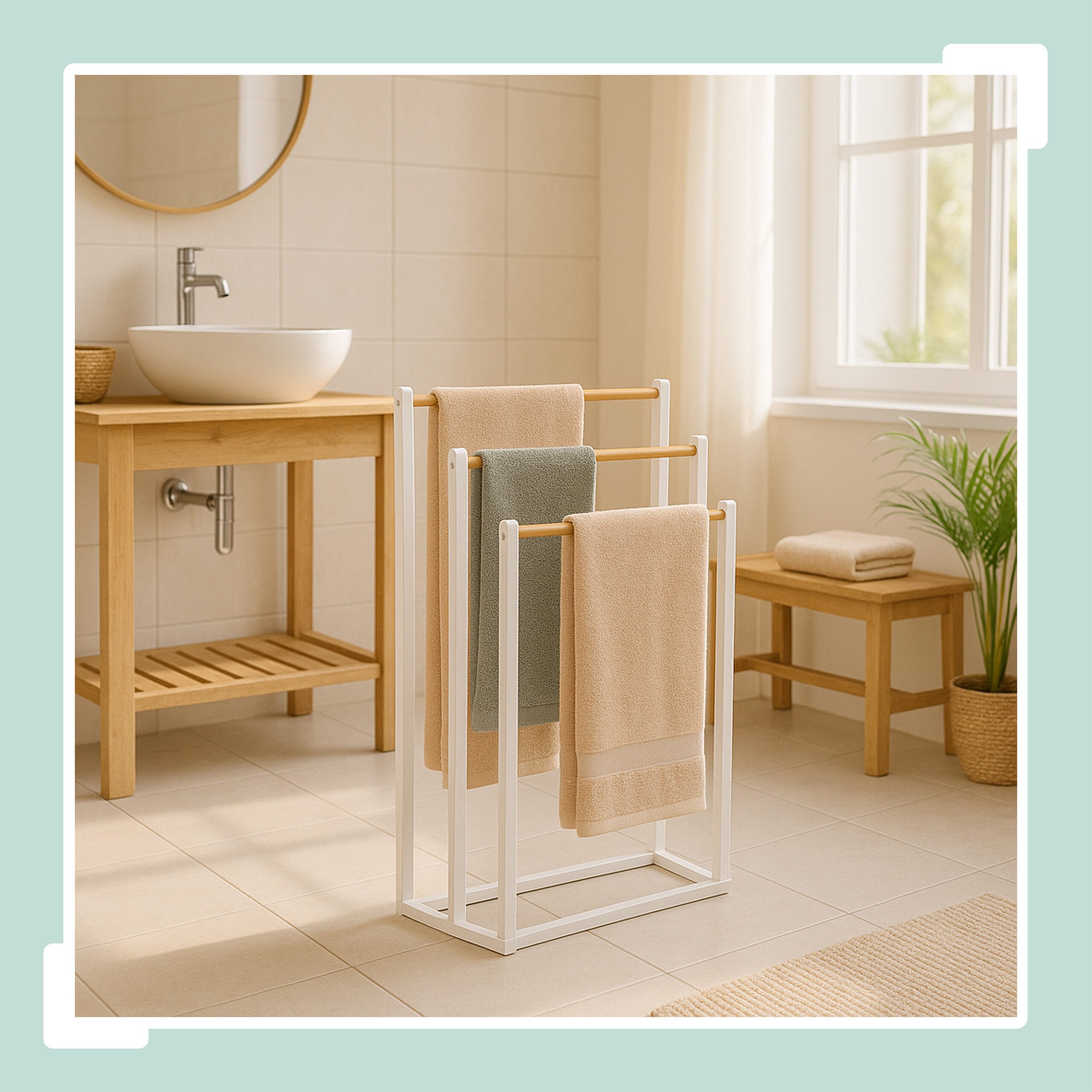 relaxdays Handtuchständer mit 3 Stangen, weiß – Bild 2 von 5