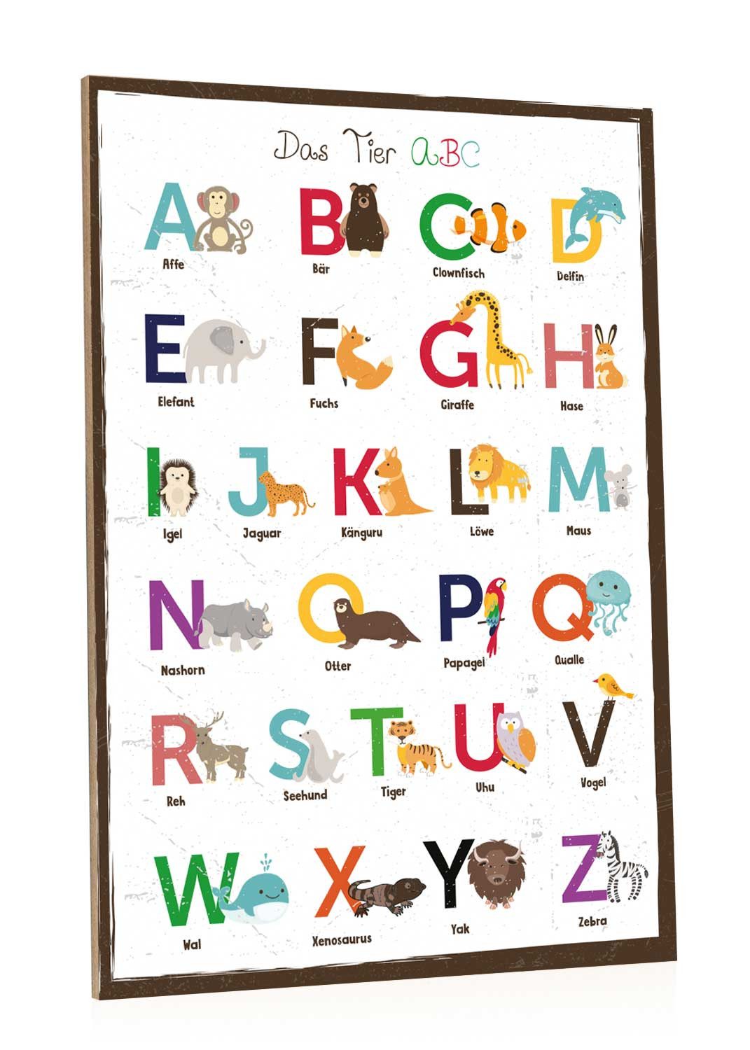 GRAVURZEILE Holzbild mit Spruch - Das Tier ABC - Buchstaben lernen im Kinde günstig online kaufen