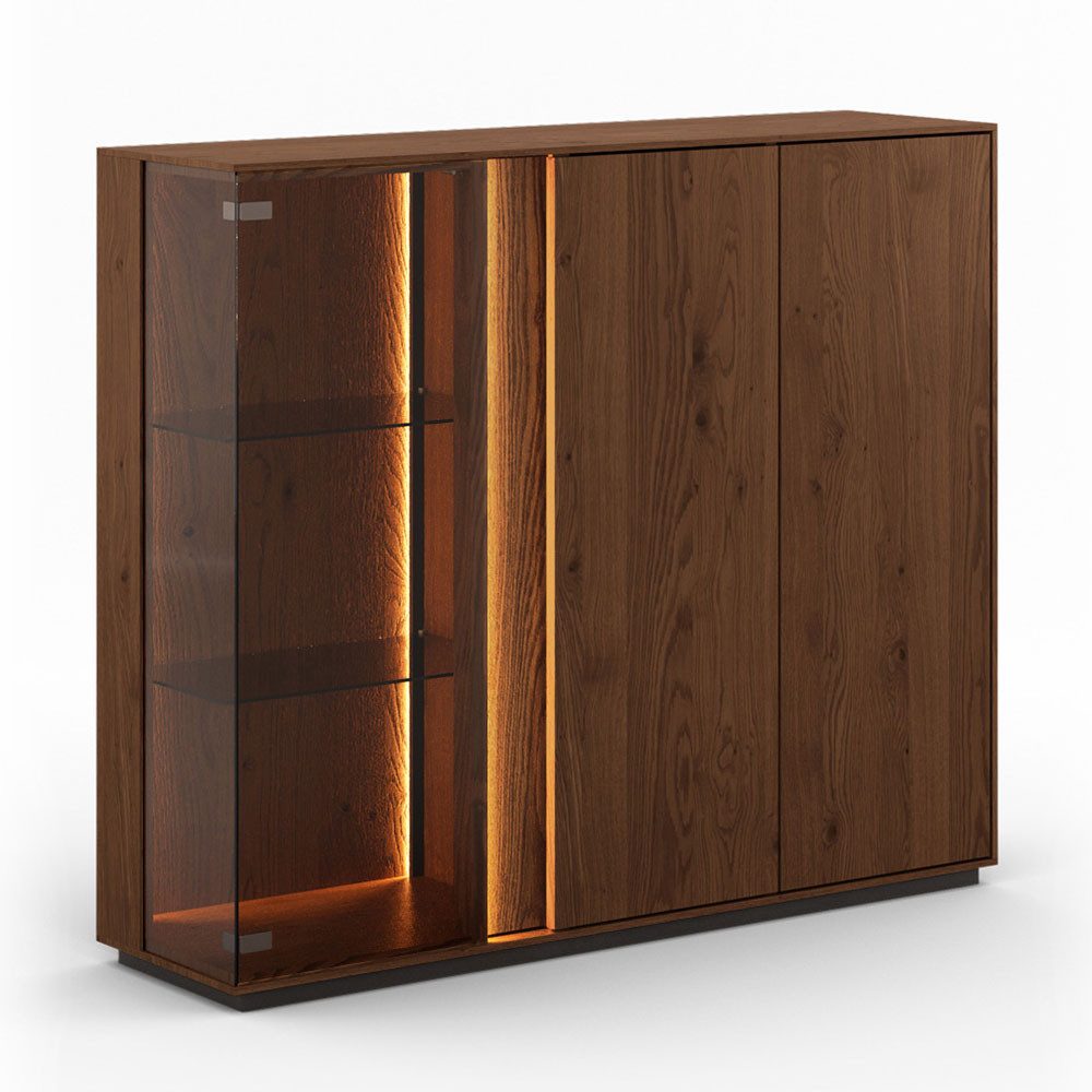 Feldmann-Wohnen Vitrine Collodi (3-türig, mit Einlegeböden, mit Glaseinsatz, 1-St., Massivholz, geölte Oberfläche) 135x37x115cm 3-türig Wildeiche Tabak