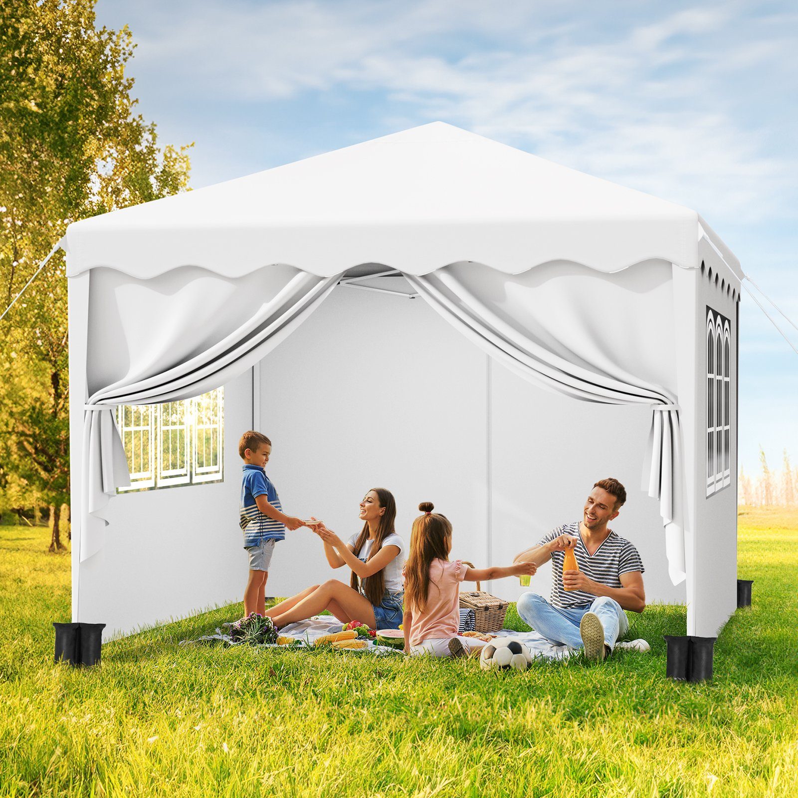 TLGREEN Faltpavillon 3x3 M Gartenpavillon Höhenverstellbar, mit 4 Seitentei günstig online kaufen