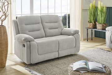 luma-home 2-Sitzer 15502, Sofa mit halbautomatischer Relaxfunktion 162 cm breit, Federkern, Wellenunterfederung, Bezug Chenille, Grau