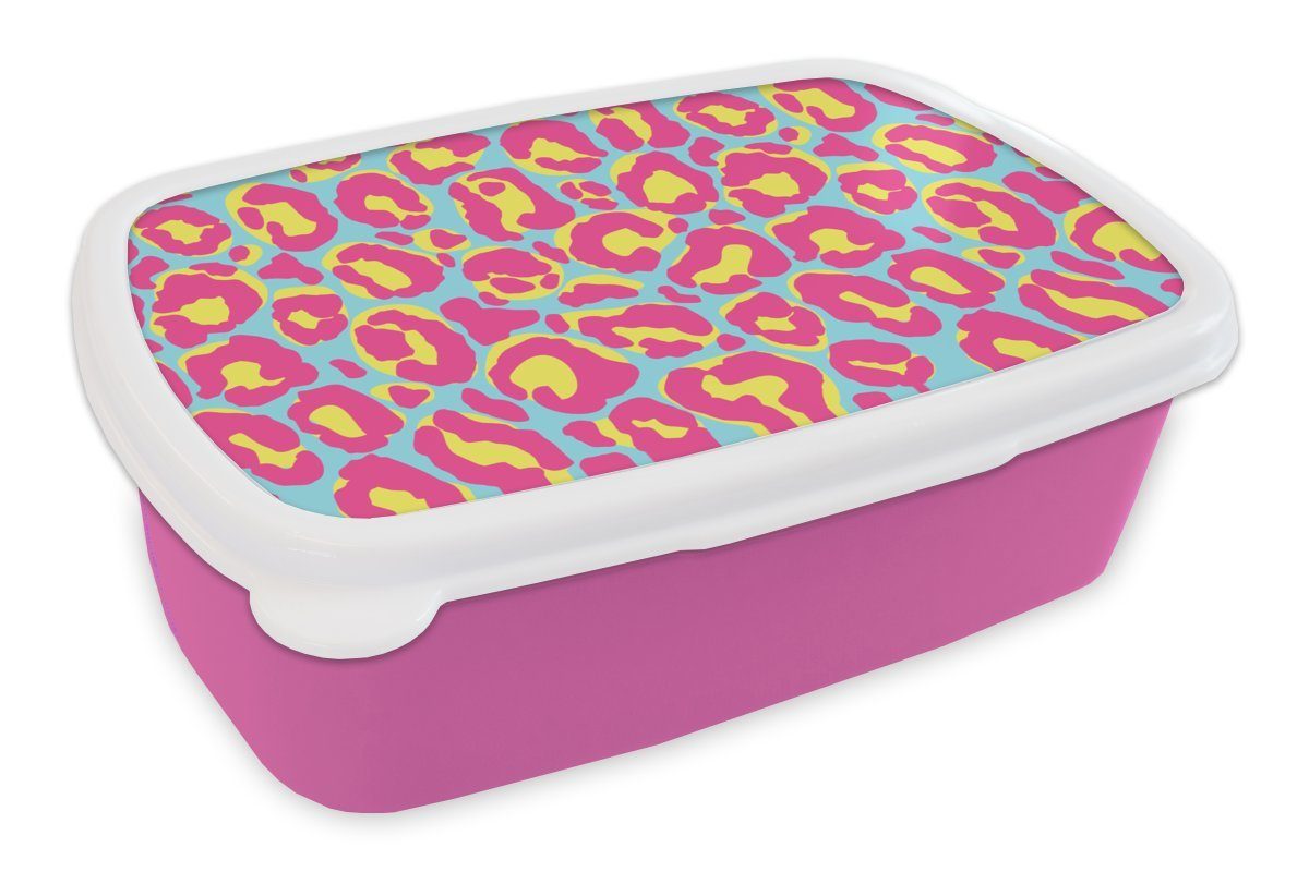 Gelb Lunchbox - Brotdose Pantherdruck für Rosa Muster, Kinder, - Mädchen, Kunststoff Erwachsene, Brotbox Snackbox, Kunststoff, MuchoWow (2-tlg), -