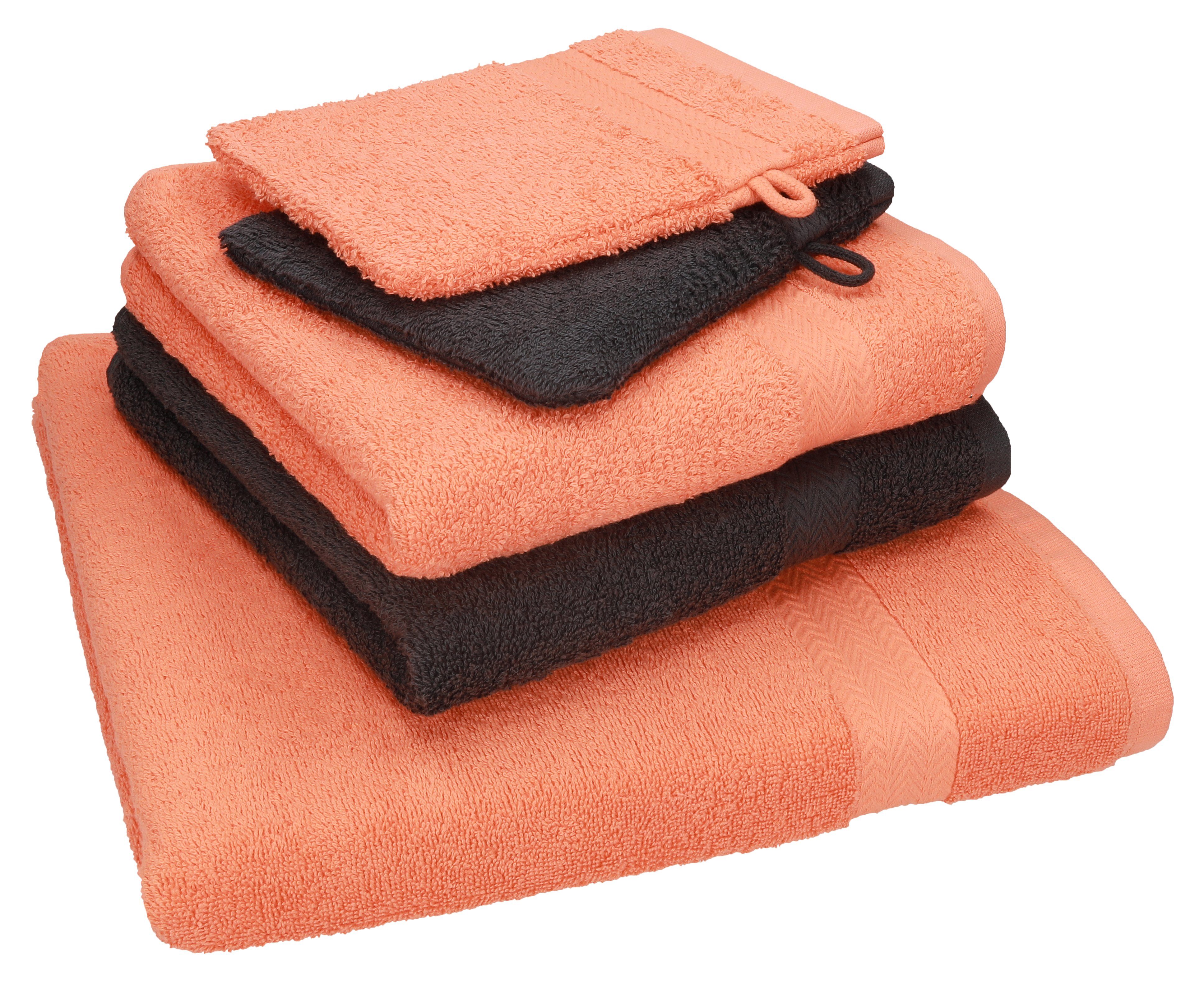 Pack Single Handtuch Baumwolle 1 grau TLG. Waschhandschuhe, 100% orange-graphit Baumwolle Set 5 Set Handtuch Betz 2 Duschtuch Handtücher 2 100%