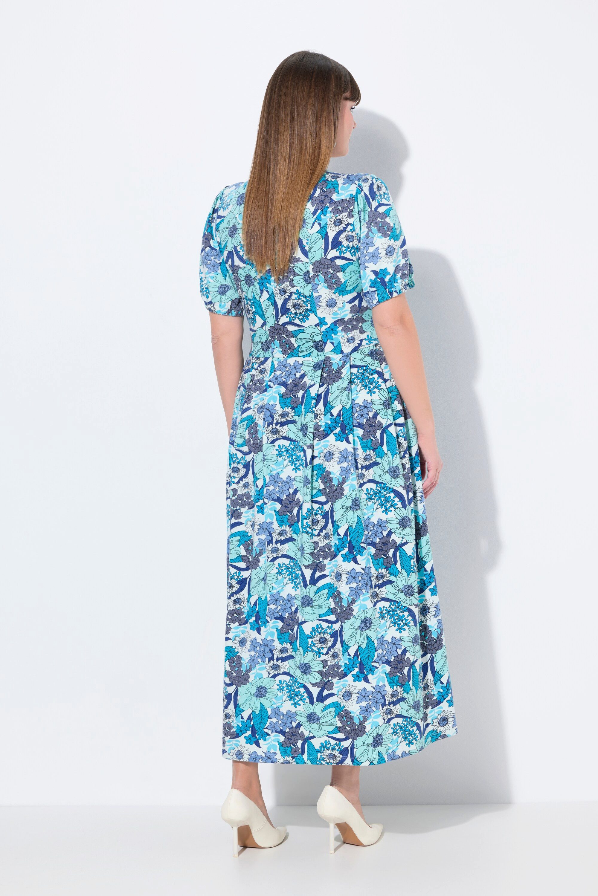 Ulla Popken Dirndl Jersey-Maxikleid Blüten Rundhals Halbarm