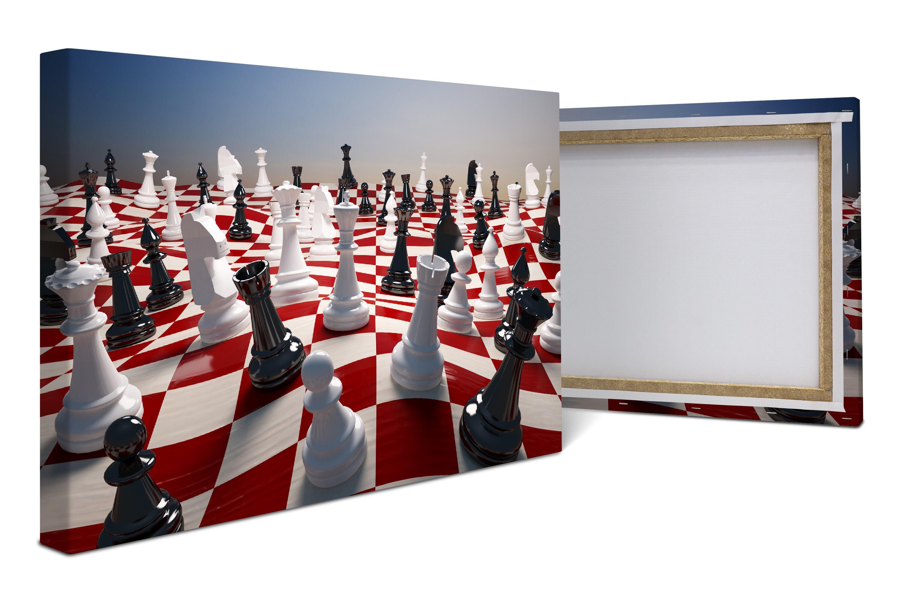 wandmotiv24 Leinwandbild Schach auf einem winkenden Schachfeld, Abstrakt (1 St), Wandbild, Wanddeko, Leinwandbilder in versch. Größen