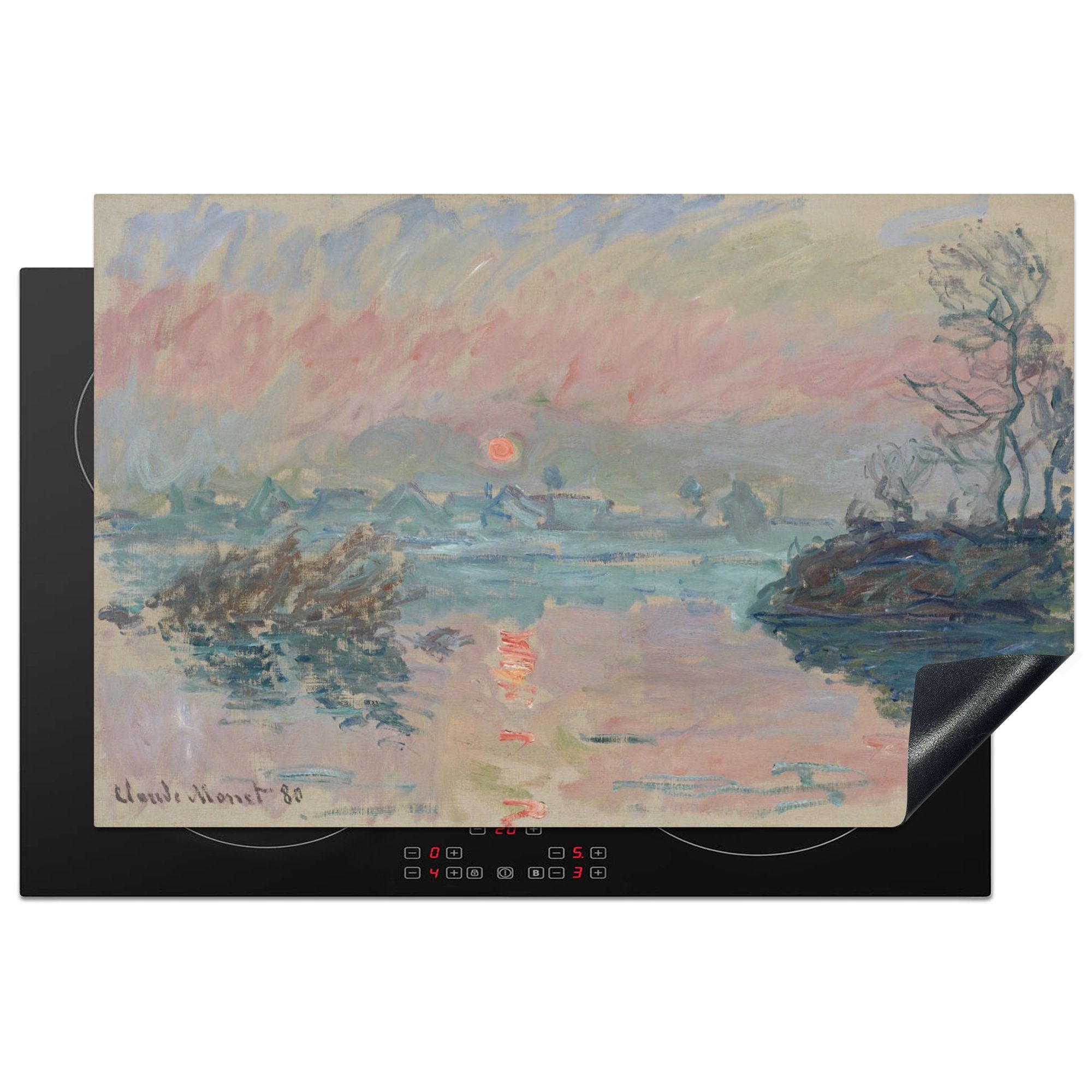 MuchoWow Herdblende-/Abdeckplatte Sonnenuntergang an der Seine in Lavacourt - Gemälde von Claude Monet, Vinyl, (1 tlg), 81x52 cm, Induktionskochfeld Schutz für die küche, Ceranfeldabdeckung