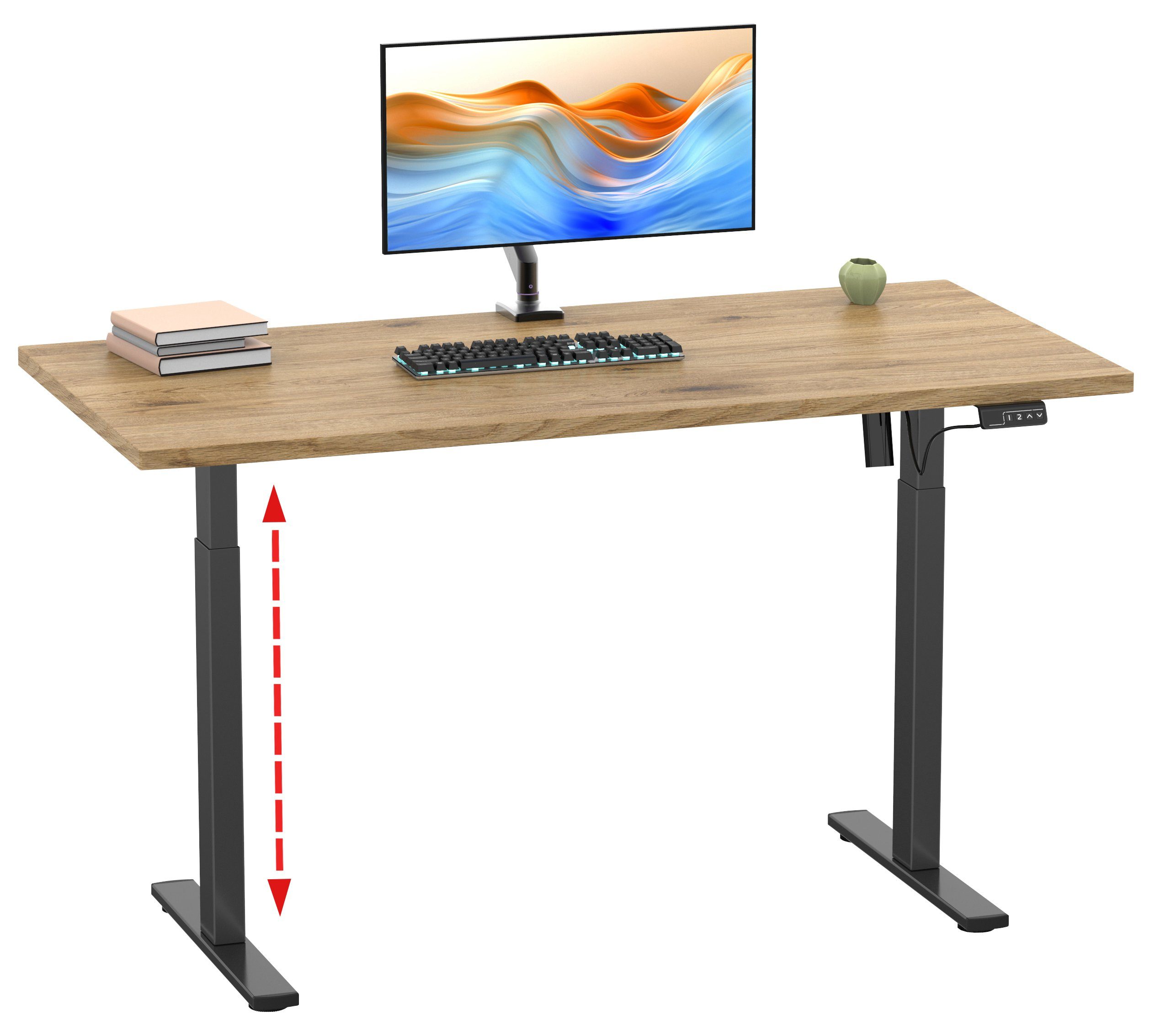 Honig-Eiche Höhenverstellbarer Schreibtisch Lona VCM 140x80 Schreibtisch sw