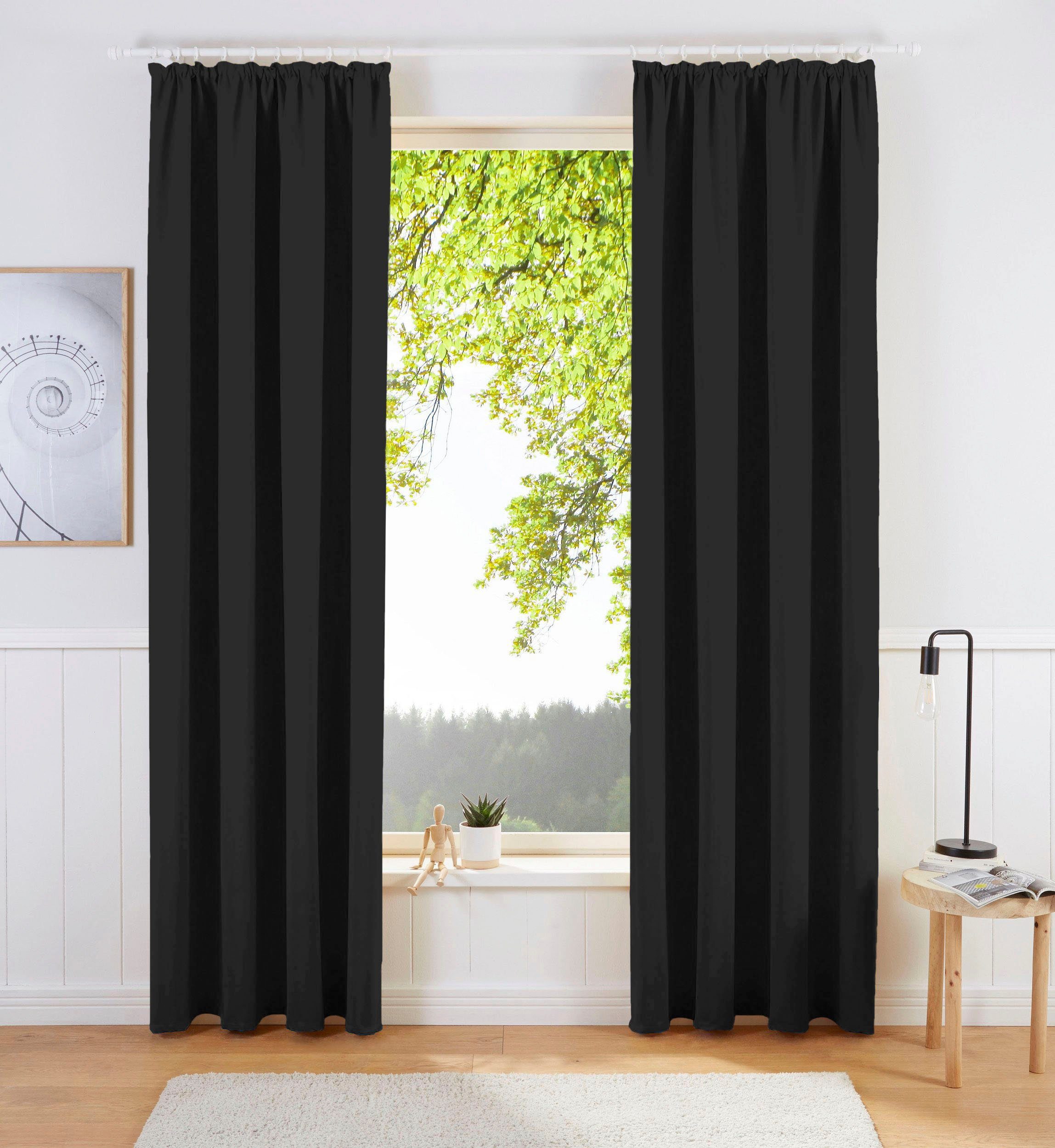 Vorhang Sola, my home, Kräuselband (1 St), blickdicht, Polyester, Breite 130 cm und 270 cm, einfarbig, Verdunkelung, Überbreite schwarz