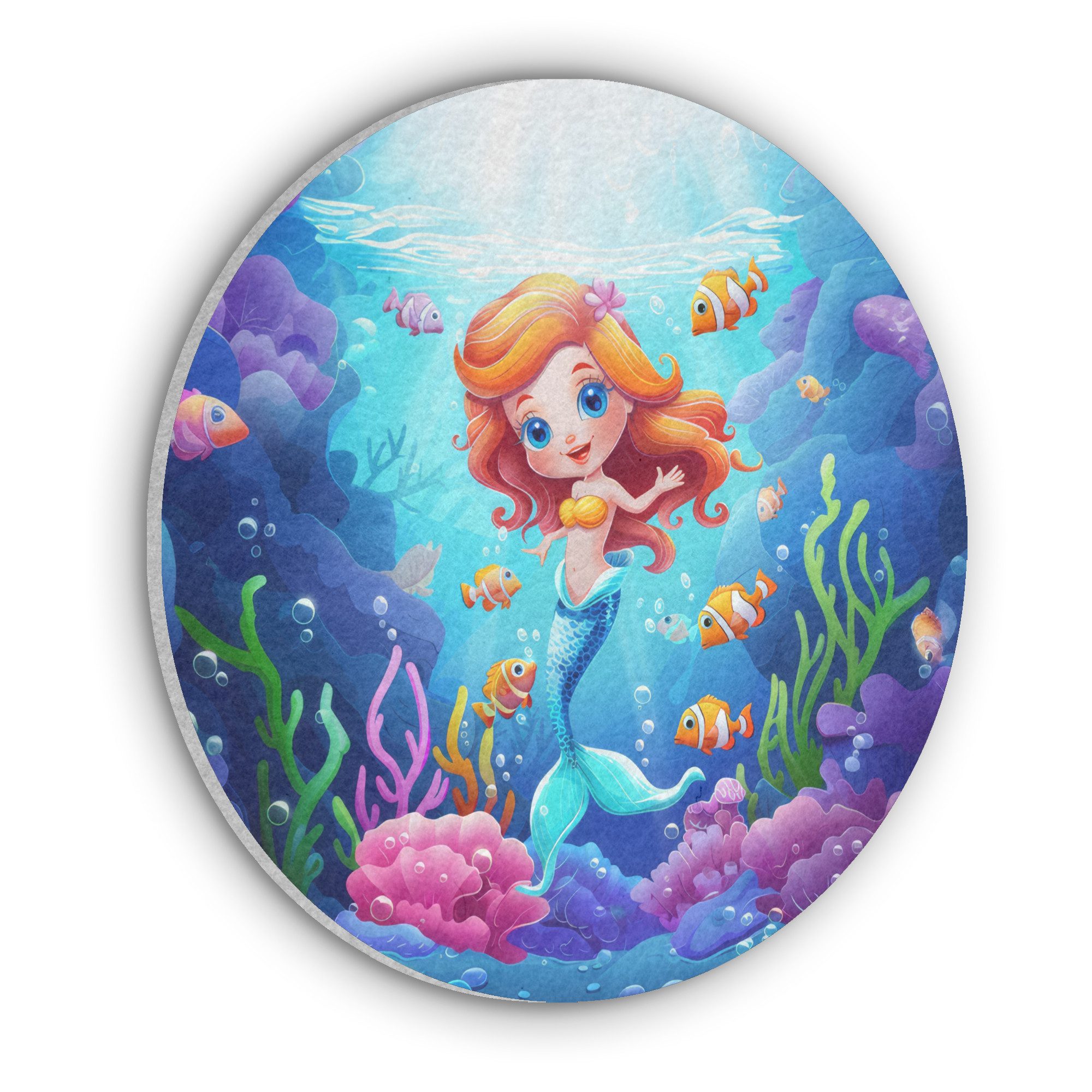 MuchoWow Gemälde Meerjungfrau - Unterwasserwelt - Fische - Ozean, Fotodruck (1 St), Wandkreis XXL, Wandpaneele, Schalldämmung, Akustikbilder 90x90 cm