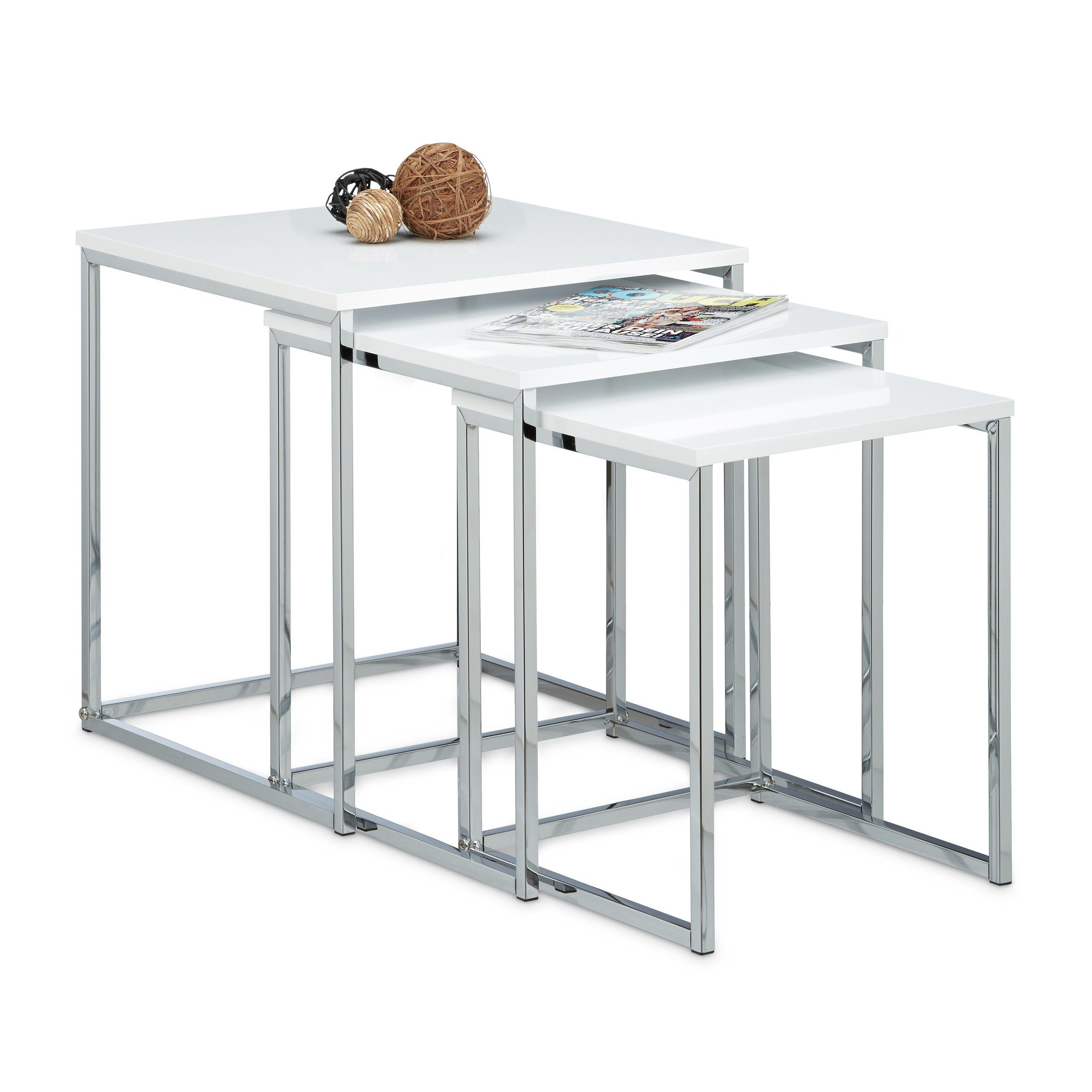 relaxdays Beistelltisch Beistelltische 3er Set Metallbeine, weiß günstig online kaufen