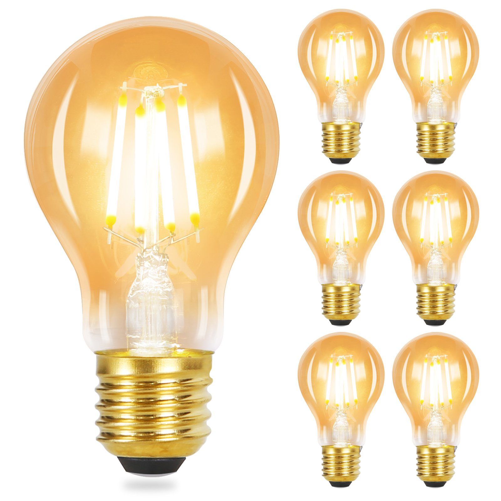 ZMH LED-Leuchtmittel A60 Vintage edison Light Bulb 2700K Schlafzimmer, E27, 6 St., warmweiß, Filament Retro Glas Birne Energiesparlampe