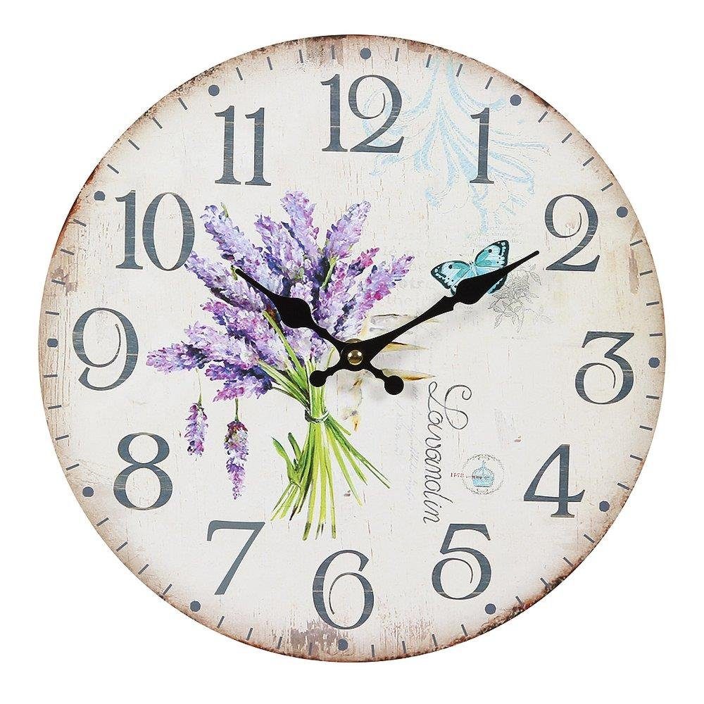 Linoows Uhr Lavendel Wanduhr, Uhr 28 cm Lavendelstrauß mit