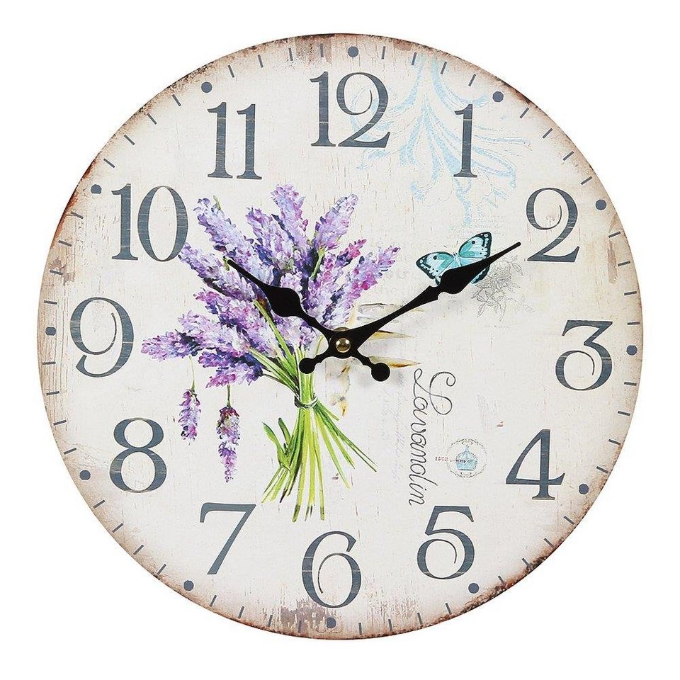 Linoows Uhr Lavendel Wanduhr, Uhr mit Lavendelstrauß 28 cm