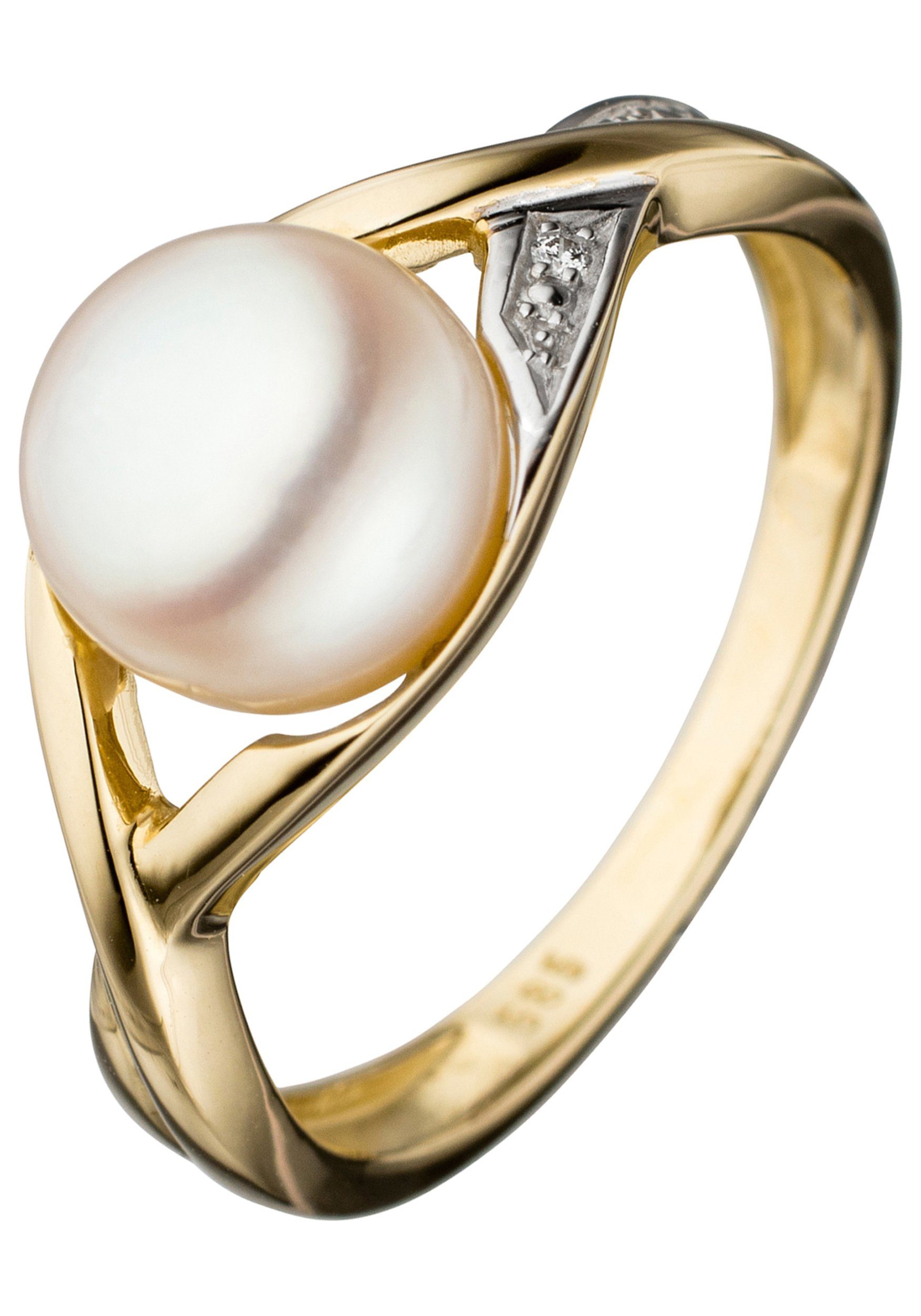 JOBO Perlenring, 585 Gold bicolor mit Süßwasser-Zuchtperle und Diamant günstig online kaufen