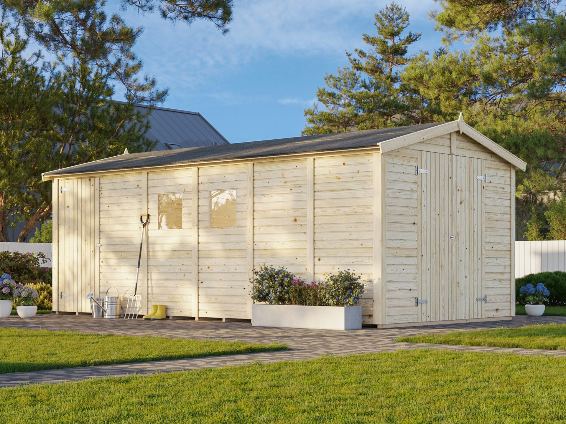Palmako Gerätehaus Holz Dan 14,7 m² Gartenhaus, BxT: 295x573 cm, mit Premium Dachbahn selbstklebend