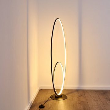 hofstein Stehlampe »Arce«, dimmbare Stehleuchte in Schwarz/Weiß, Leuchte mit 2 Ringen, 3000 Kelvin, im modernen Design, max. 3700 Lumen, dimmbar über Fußschalter am Kabel