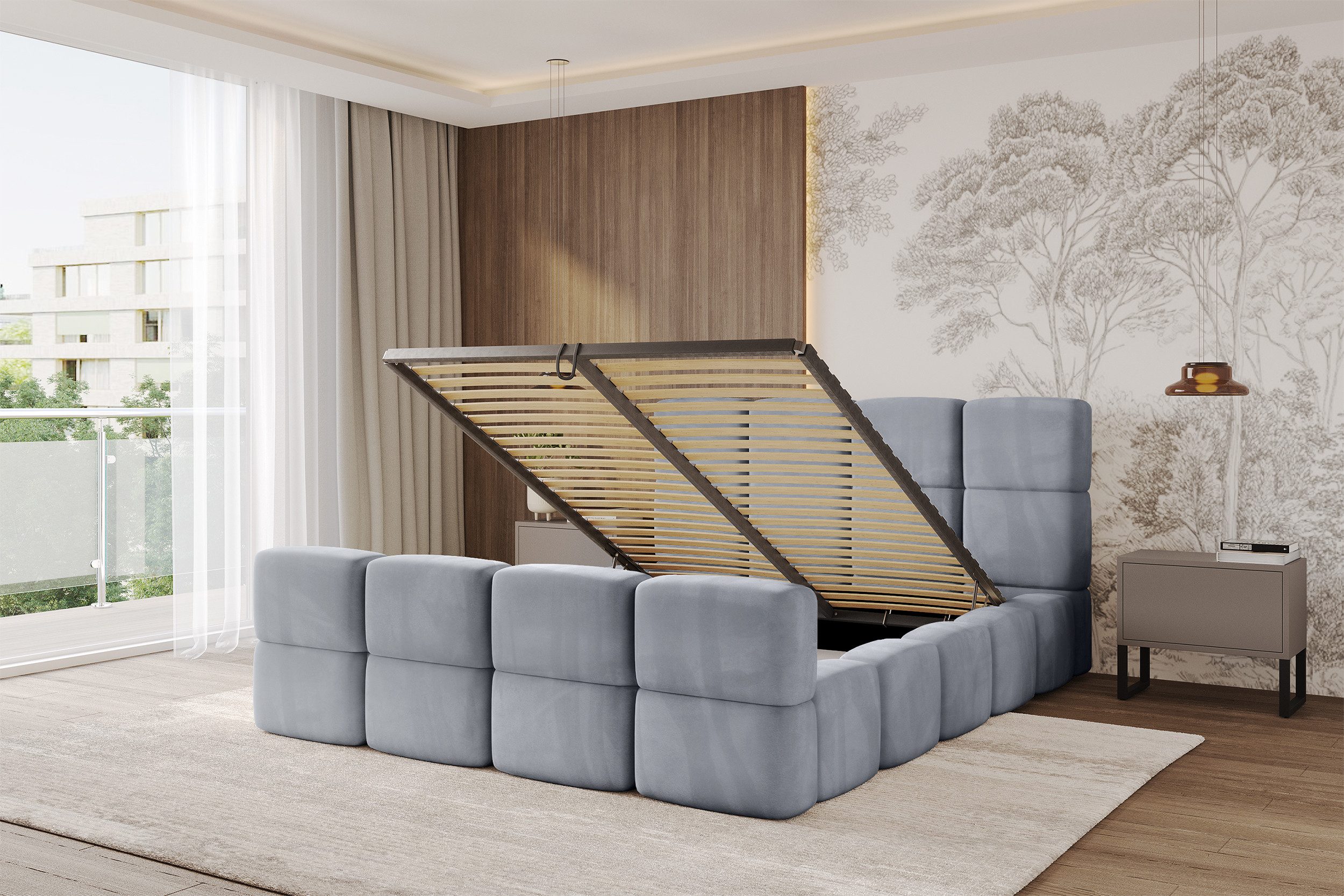ALTDECOR Polsterbett NATA-Z (Polsterbett mit Bettkasten und Lattenrost, Boxbett ohne Matratze), Doppelbett mit Stauraum, Bett mit Kopfteil