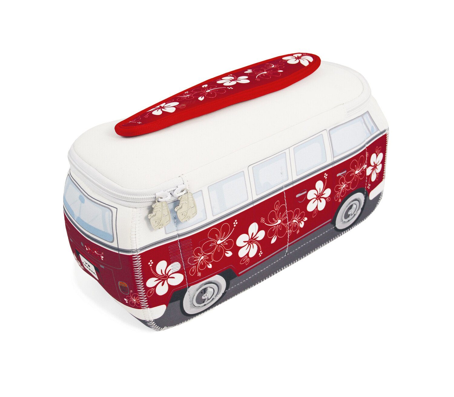 by Kosmetiktasche im Schminktasche, Hibiskus/Rot Neopren Design Bulli BRISA Bus VW Reisebeutel, Collection Volkswagen T1 Kulturbeutel