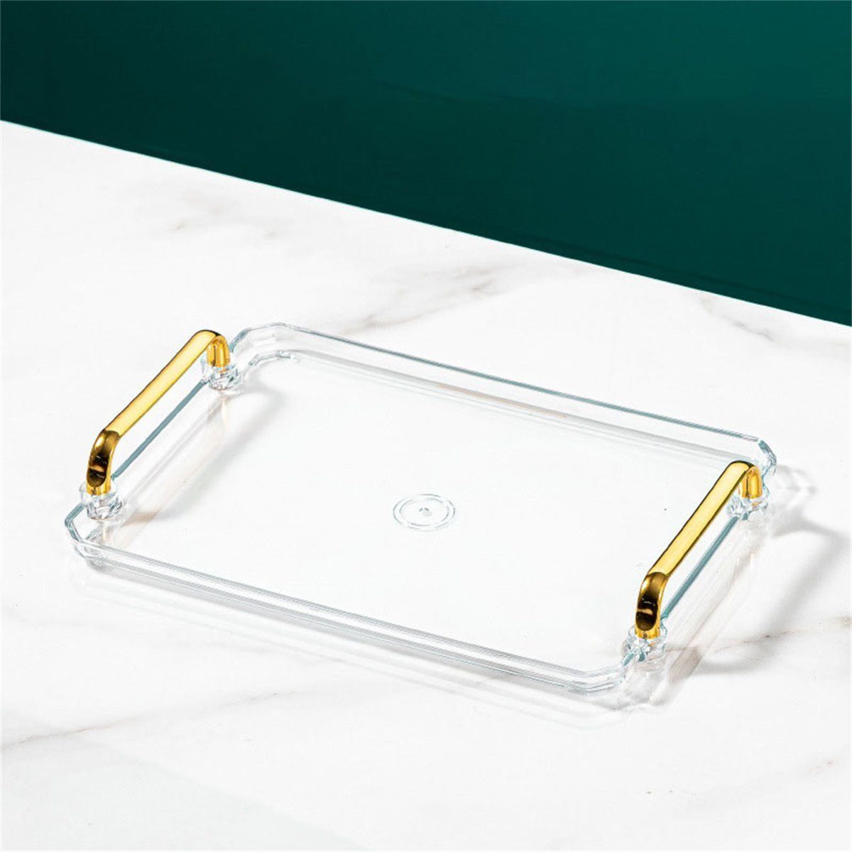 AUKUU Tablett Tabletts Tablett transparent 30.5cm Luxuri?ses Metallgriff Rechteckiges Tablett mit für