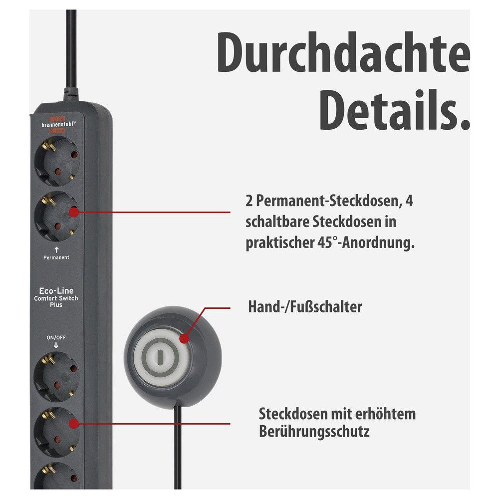 Brennenstuhl Brennenstuhl 1159560516 Steckdosenleiste mit Schalter Anthrazit Schut Steckdosenleiste (Kabellänge 1.50 m) – Bild 3 von 5
