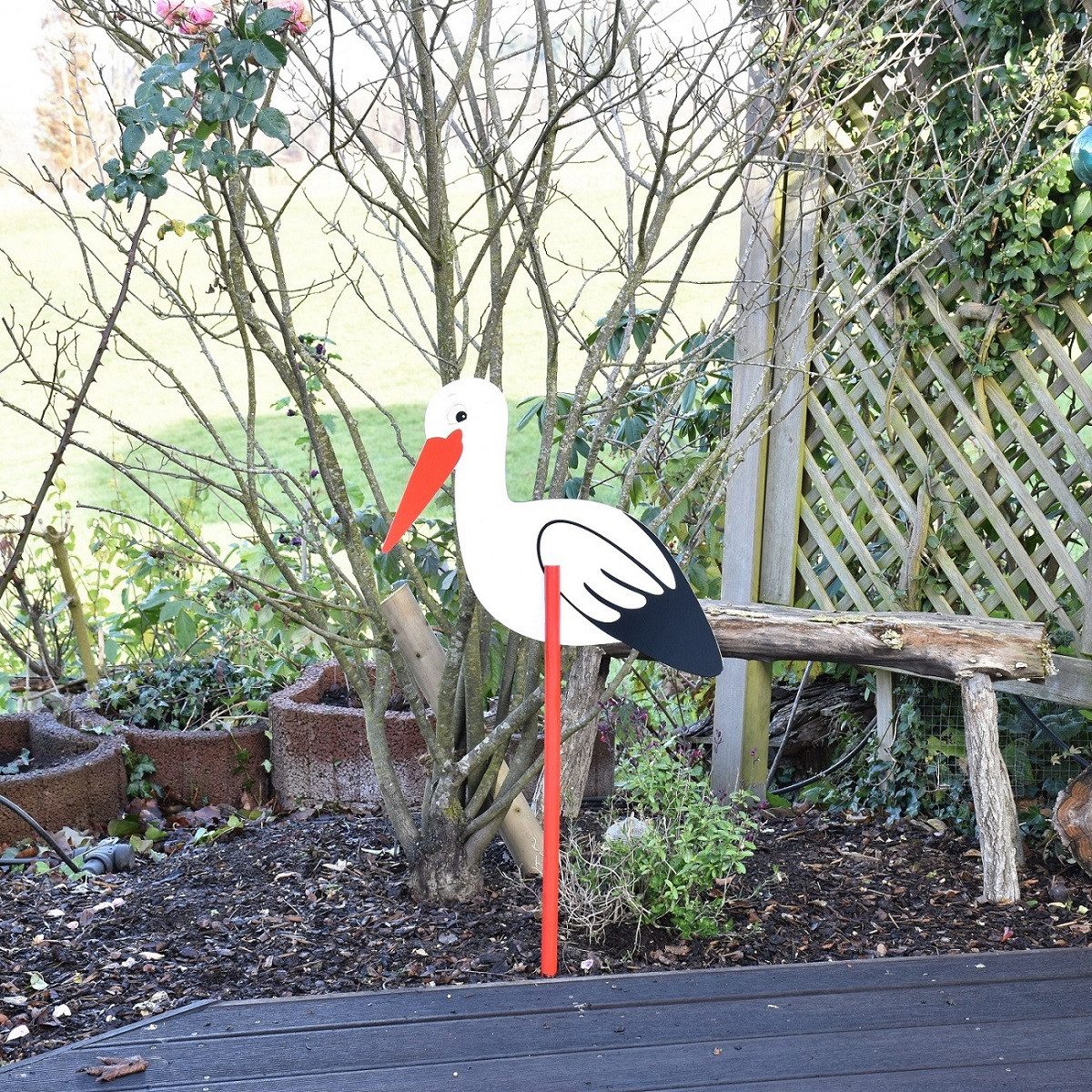 Geschenkestadl Tierfigur Storch mit Stab 100cm Holz Klapperstorch Babyparty – Bild 3 von 4