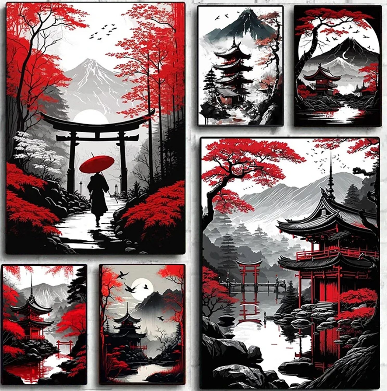 TPFLiving Kunstdruck OHNE RAHMEN, Japanische Landschaften, Berge und Tempel günstig online kaufen