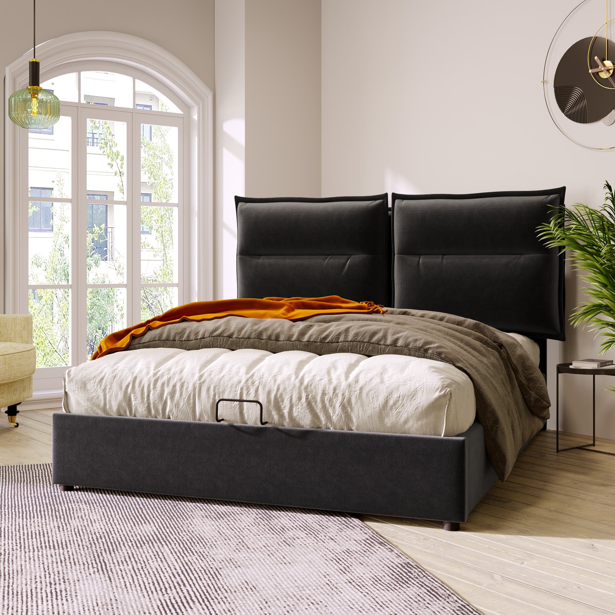 Ulife Boxspringbett Schwarz Polsterbett hydraulisch Doppelbett günstig online kaufen
