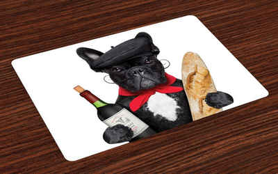 Platzset, Waschbare Stoff Esszimmer Küche Tischdekorations Digitaldruck, Abakuhaus, (4-teilig, 4 Teilig-St., Set aus 4x), Bulldogge Französisch Hund Rotwein