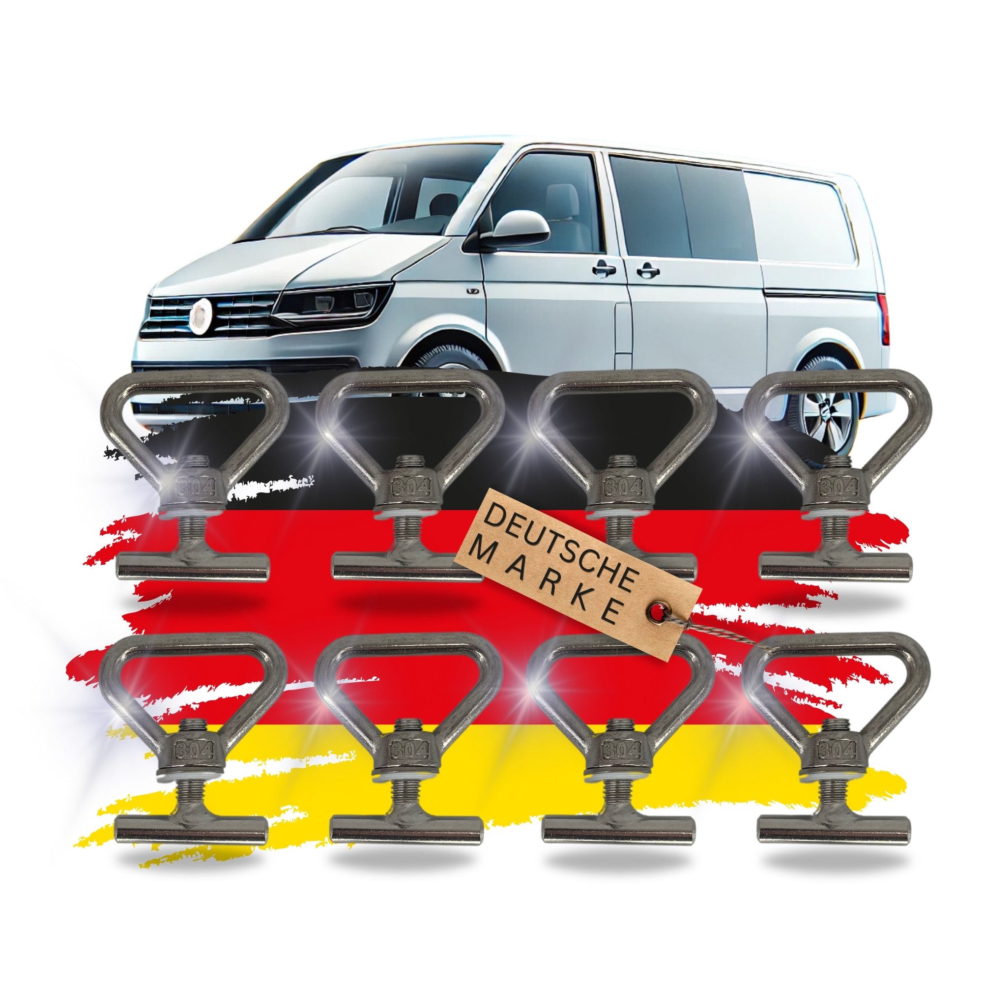 TronicXL Ladekantenschutz 8 Zurrösen Ladungssicherung Ösen für VW Bulli Bus T5 T6 T6.1 Multivan, Zubehör für VW Multivan T5, VW Multivan T6, VW Multivan T6.1, Schienenlast Sicherungsschrauben Transporter Schrauben