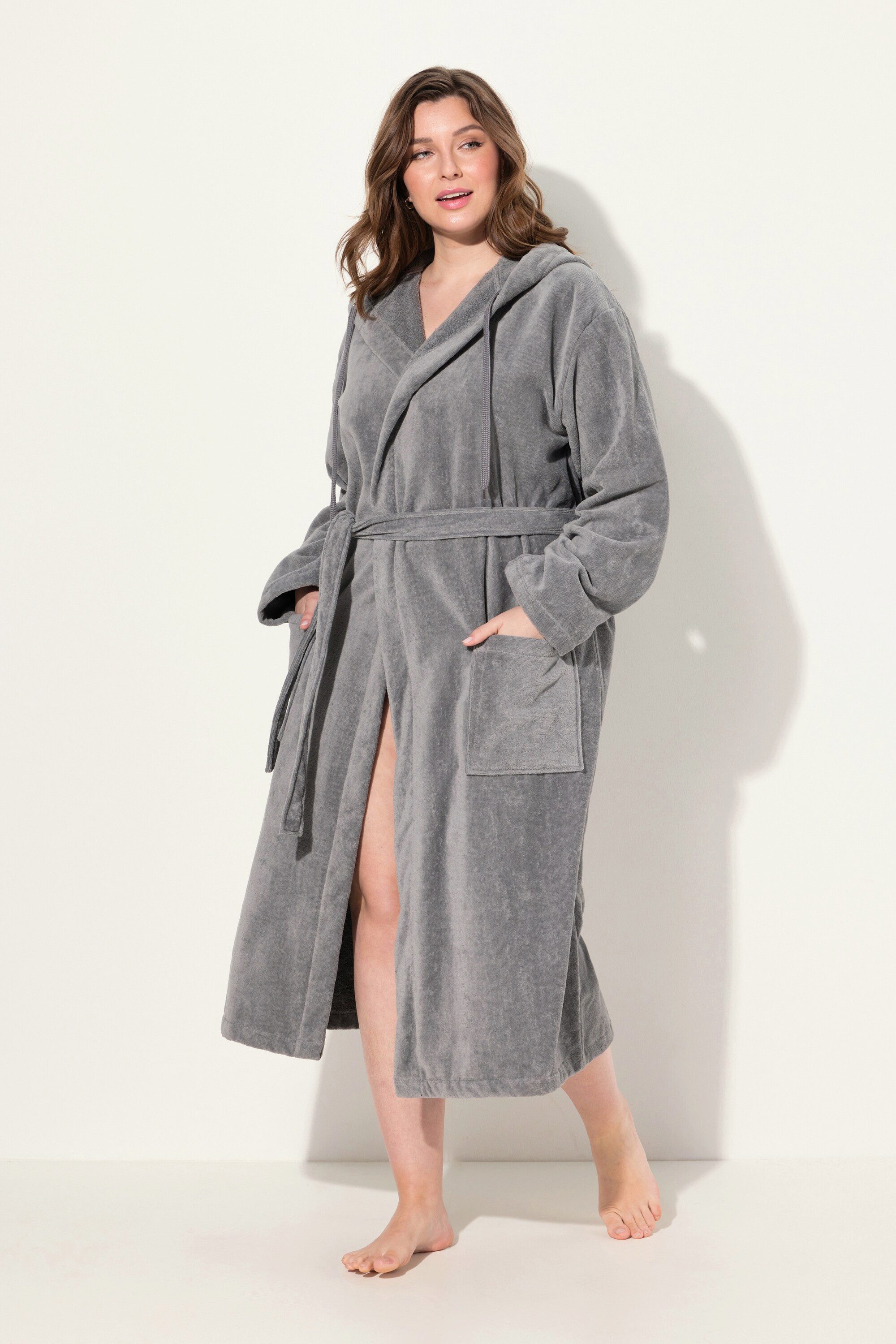 Ulla Popken Bademantel Bademantel Kapuze Gürtel günstig online kaufen