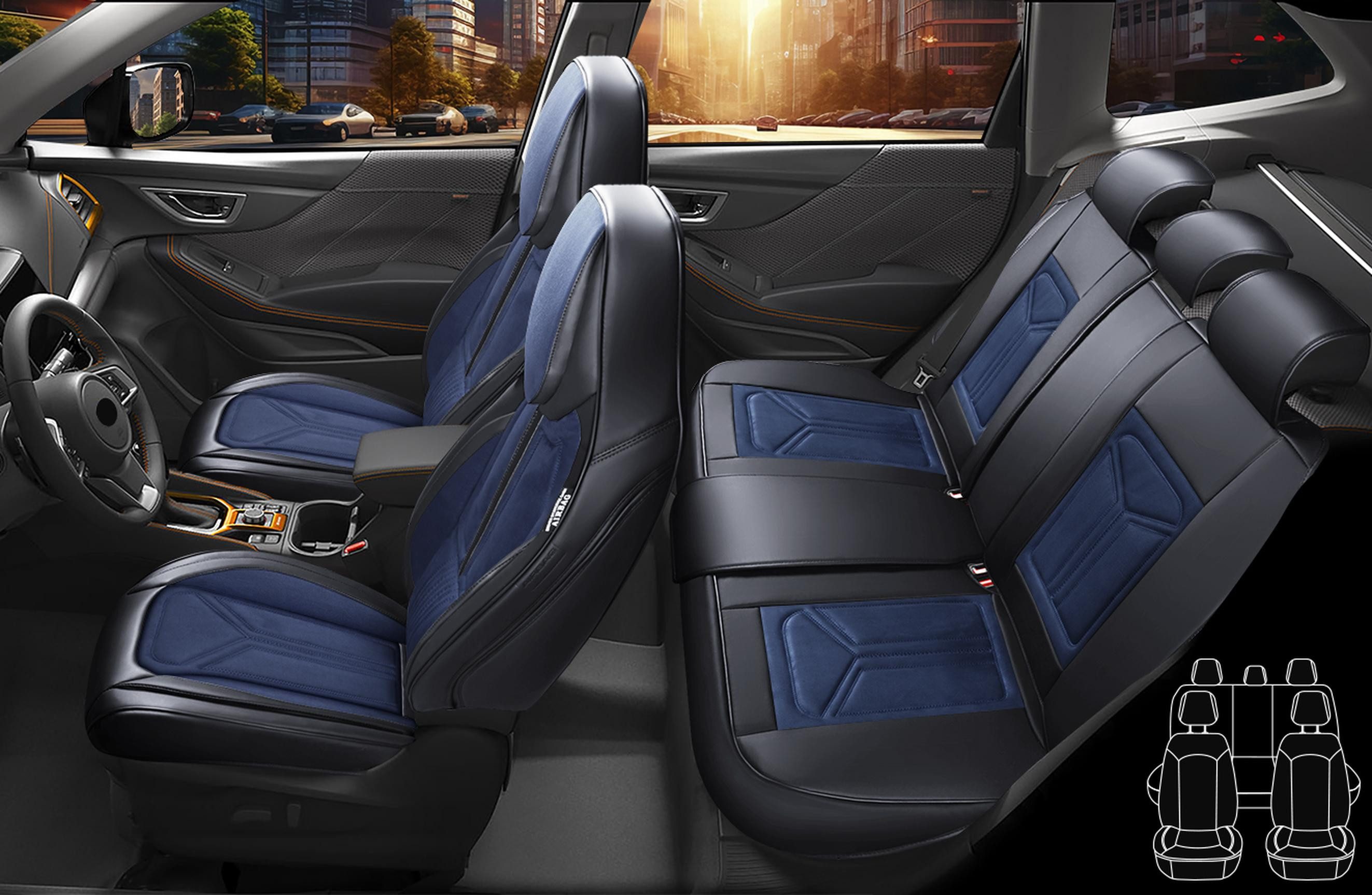 BREMER SITZBEZÜGE Autositzbezug für VW Tiguan 3 Bj ab 2024 (FS4), Set, 2-tlg., Komplettset Vorne und Hinten, in Schwarz/Blau