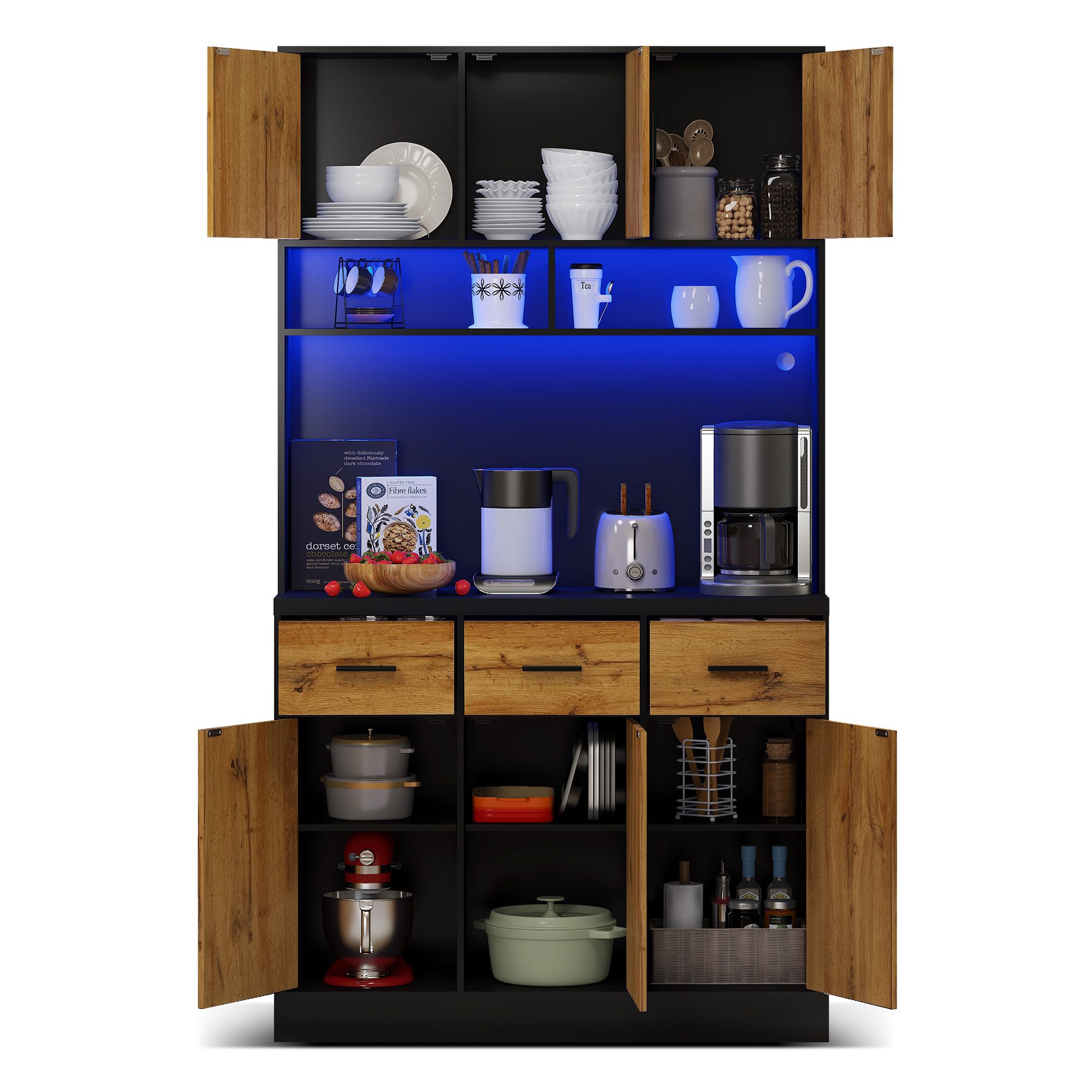 Flieks Küchenbuffet mit LED-Beleuchtung und Steckdosen (1-St., 100x40x180cm günstig online kaufen