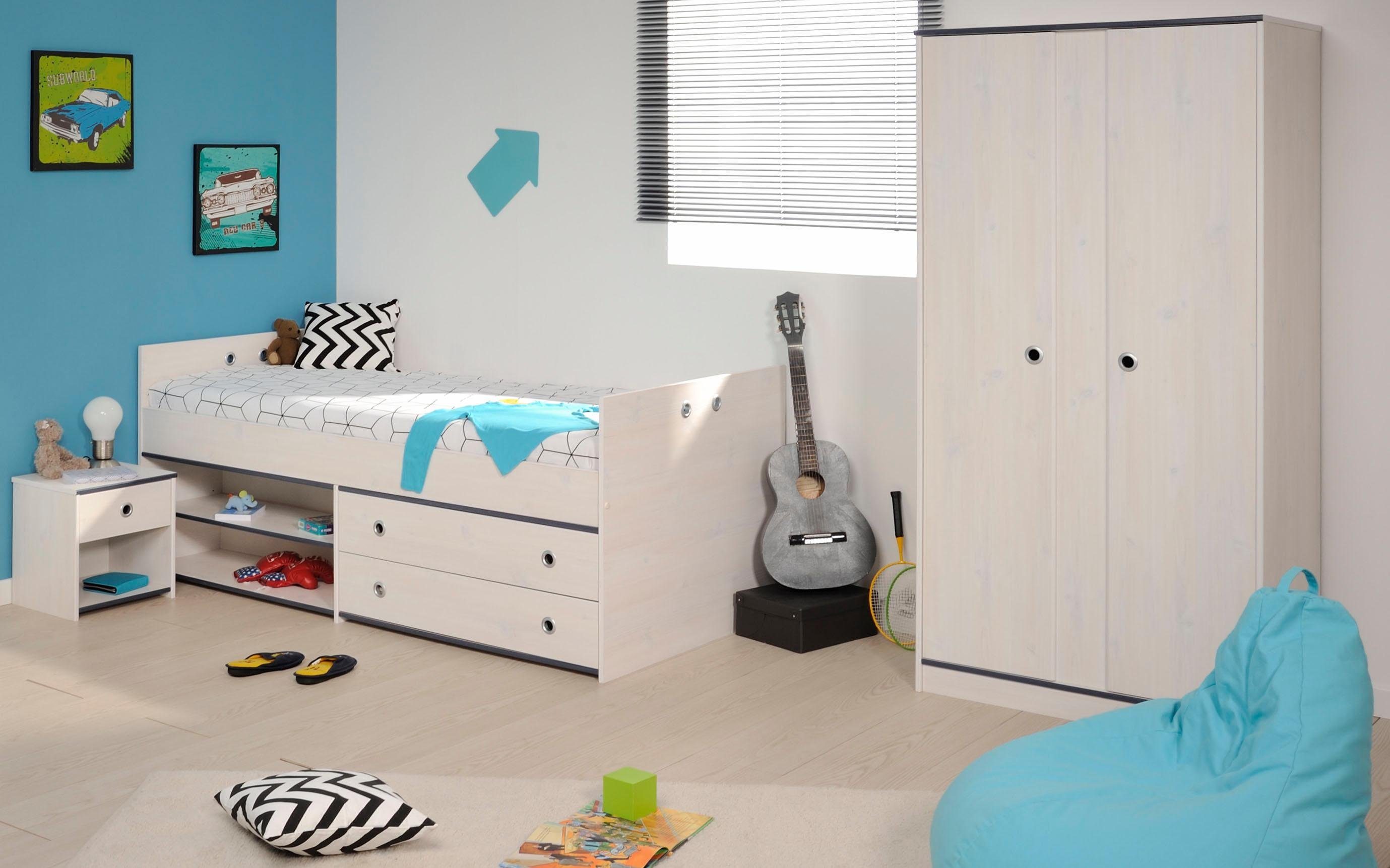 Parisot Jugendzimmer-Set Smoozy, (Set, 3-tlg., Stauraumbett, Nachttisch und Kleiderschrank)