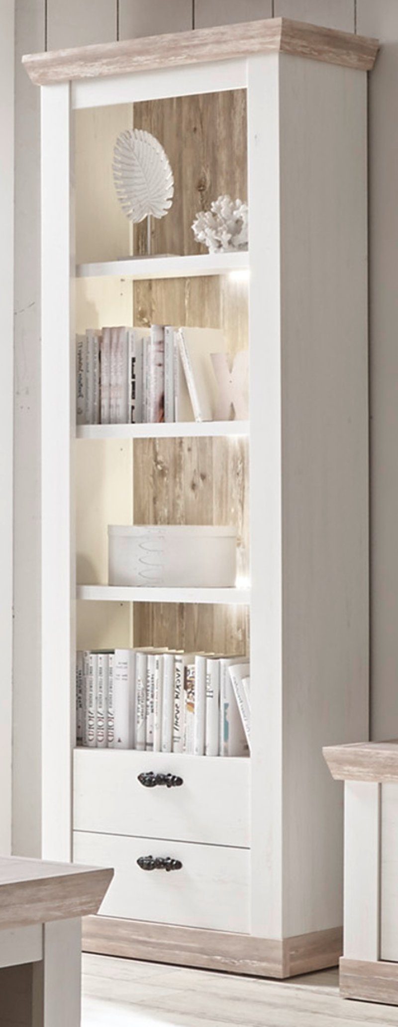 Furn.Design Standregal Rovola, Regalschrank in Pinie weiß mit Oslo Pinie, Landhausstil