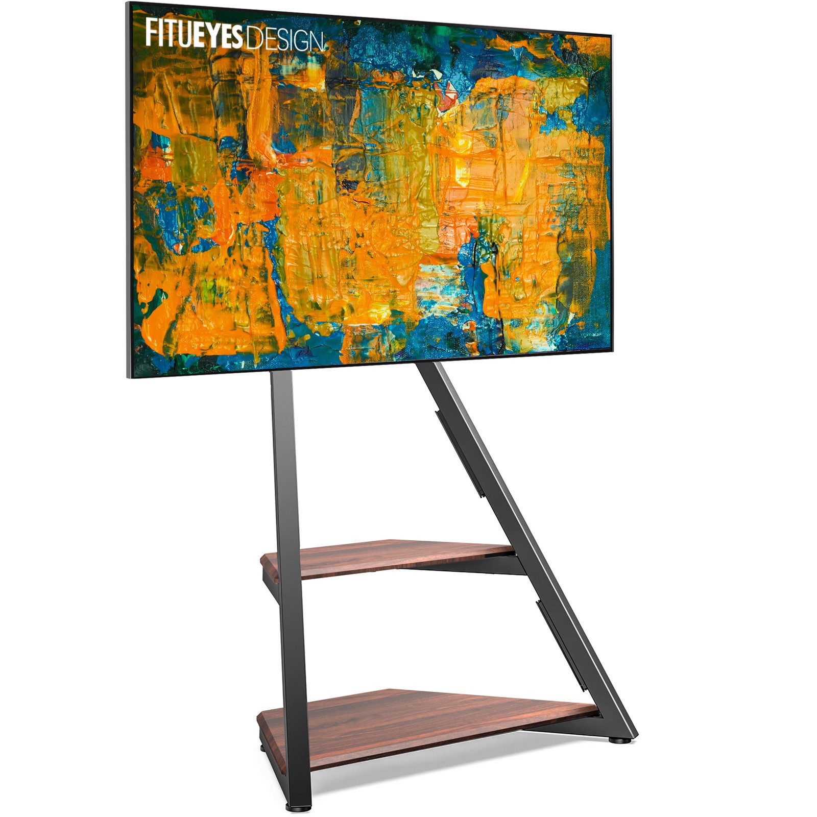 FITUEYES TV-Ständer mit Ablagen, höhenverstellbar, ±15° schwenkbar, 32-65 Zoll, (bis 65,00 Zoll, 5° bis -15° neigbar, für Rollen nachrüstbar)