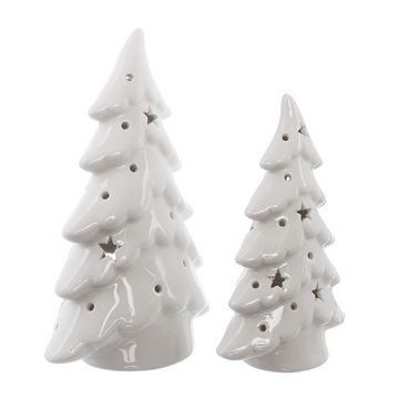 Dekoleidenschaft LED-Dekofigur Tannen aus Porzellan, Hochglanz weiß, 15 + 19 cm hoch, Weihnachtsdeko (2 St., im Set), beleuchtete Adventsdeko