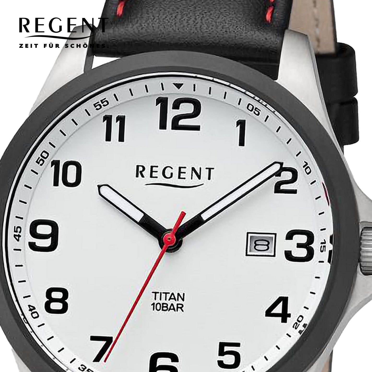 Regent Quarzuhr Regent Herren Armbanduhr Analog, (Analoguhr), Herren Armbanduhr rund, extra groß (ca. 39mm), Lederarmband