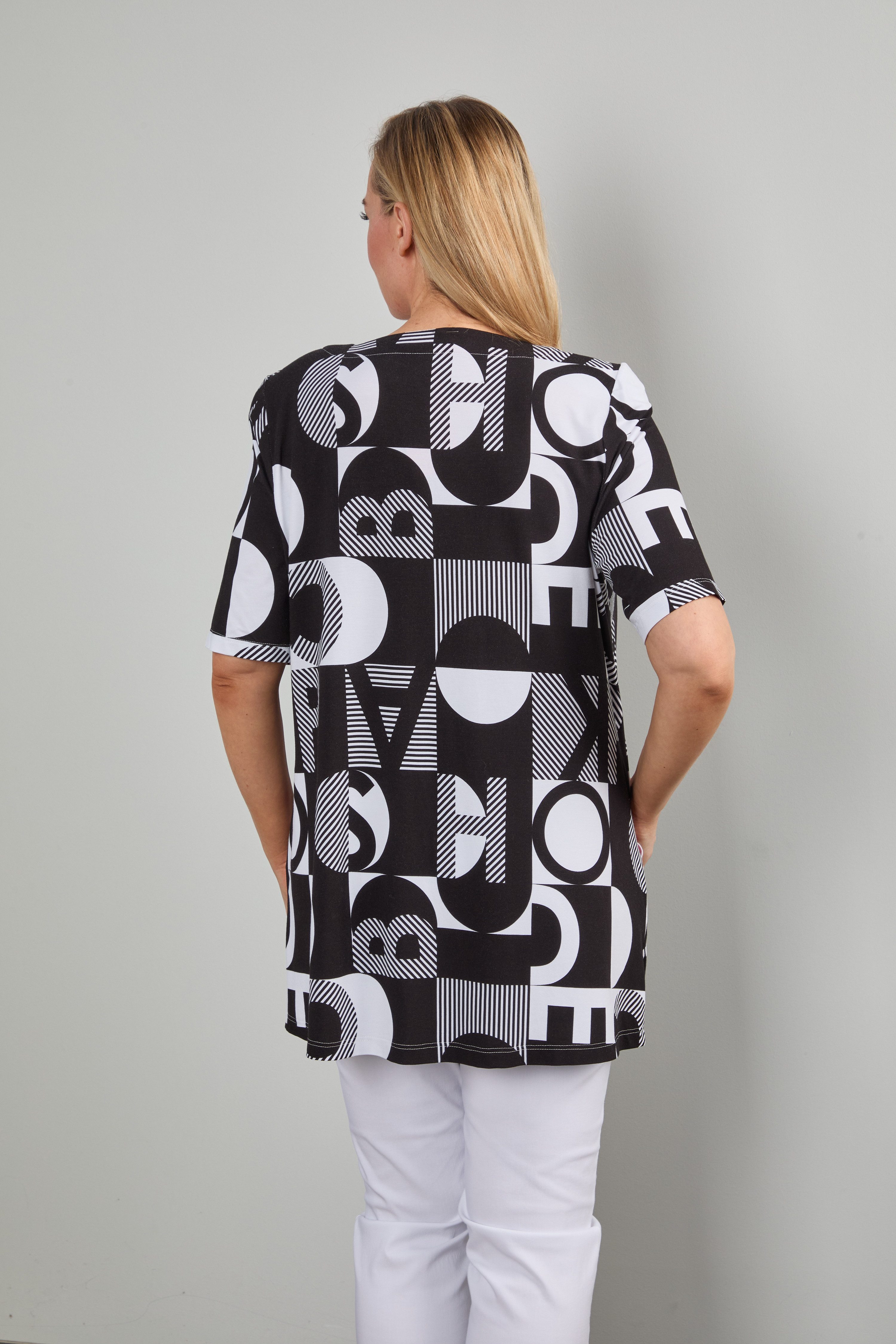 Mona Lisa Print-Shirt Große Größen A-Linie mit Taschen