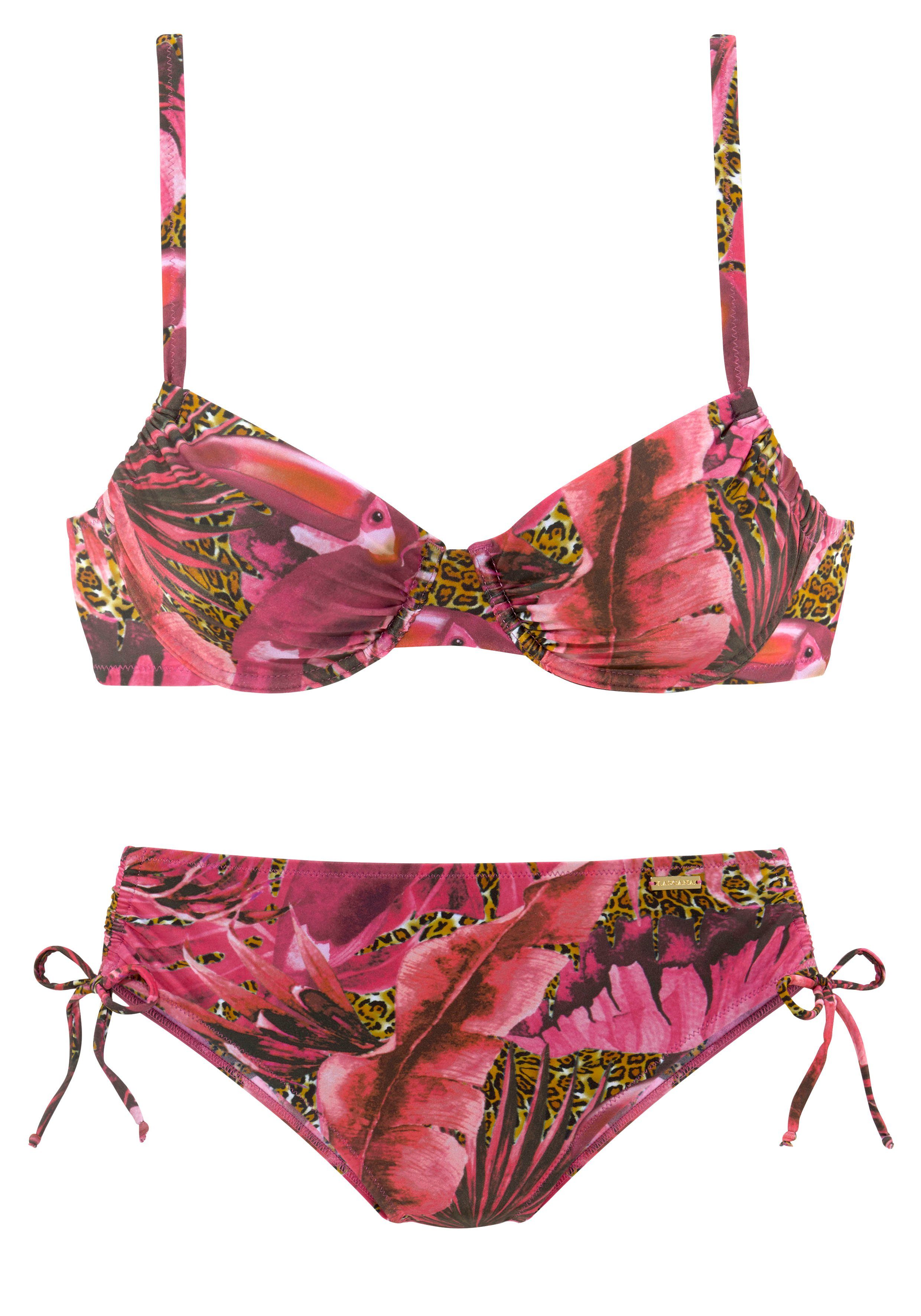 pink-bedruckt geschnittener Bügel-Bikini höher Hose mit LASCANA