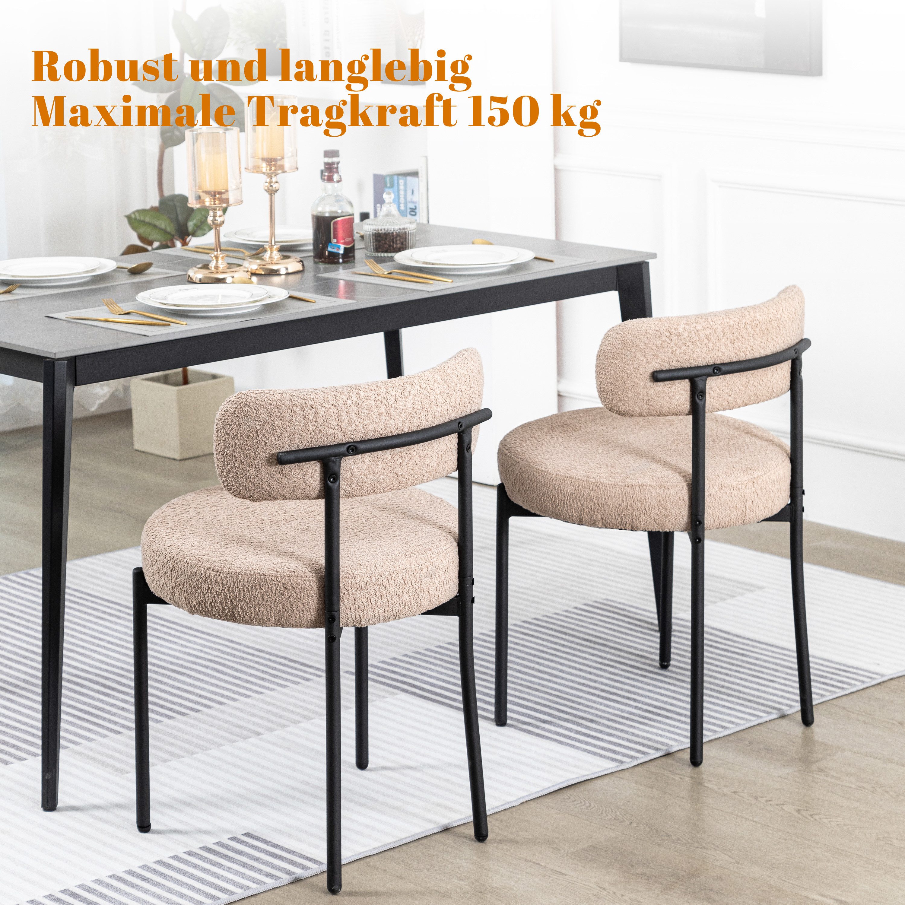 AISALL Esszimmerstuhl mit Rückenlehne, Schwarze Metallbeine, Restaurantstuhl, Polsterstuhl (2 St), 10 cm Schaumstoffkissen für Komfort – Bild 3 von 5